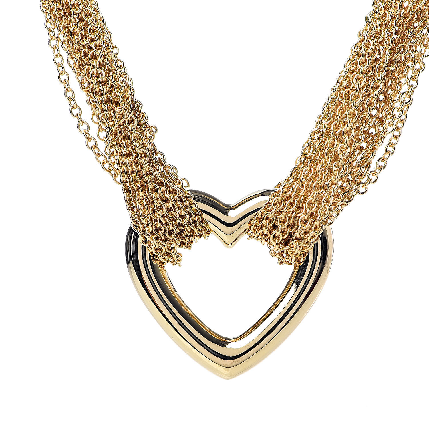 TIFFANY 18K Yellow Gold Heart Mesh Toggle Necklace 493574