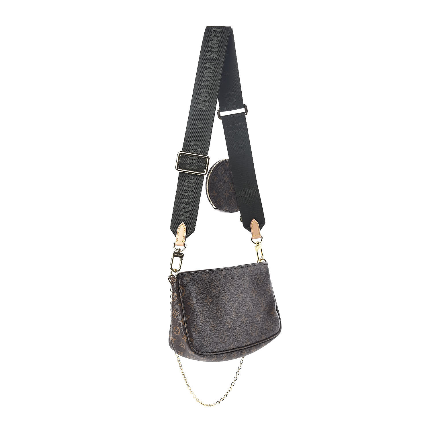 Leather Chain Short Shoulder Strap Black For LV Multi Pochette