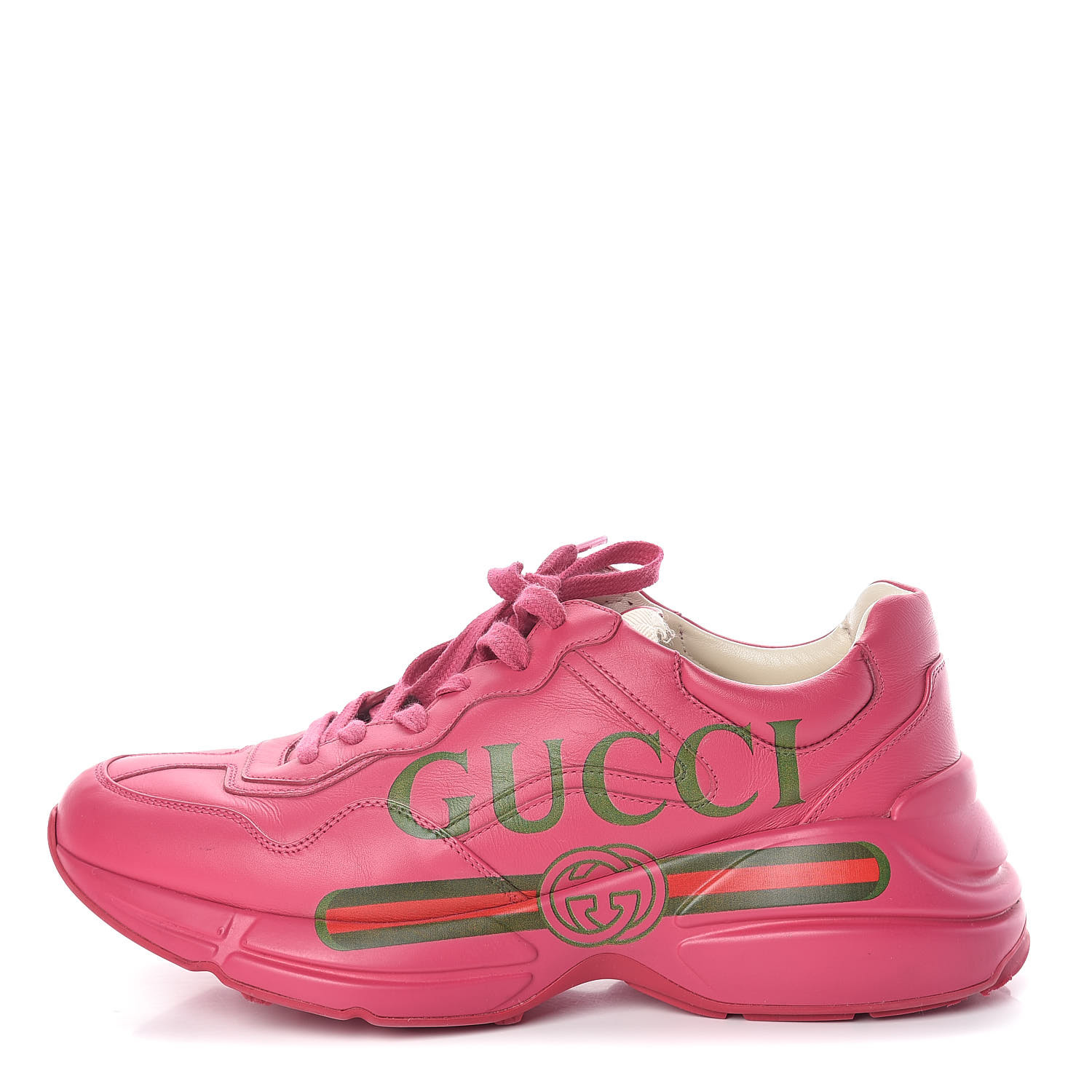 GUCCI Calfskin Mens Printed Rhyton Sneakers 7 Pink 451012