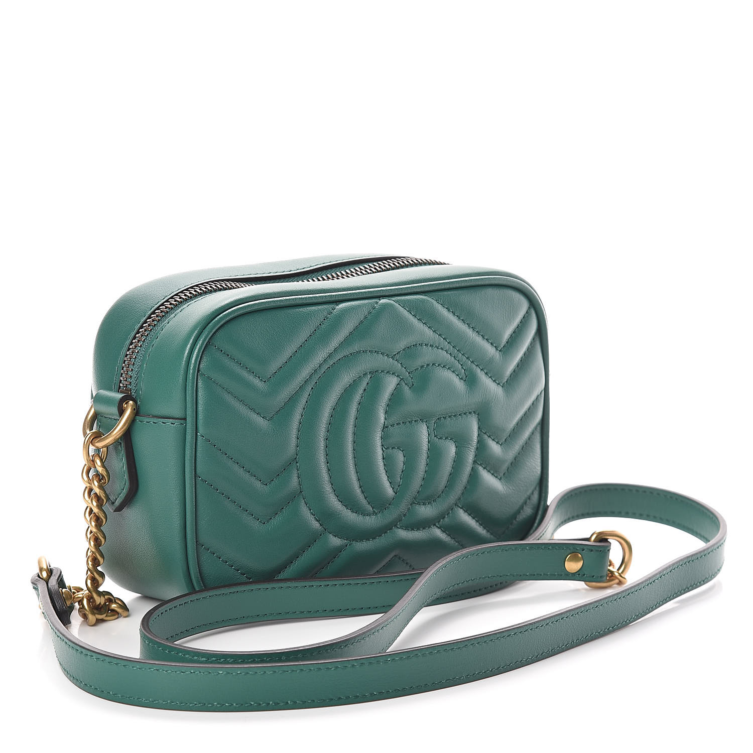 GUCCI Calfskin Matelasse Mini GG Marmont Bag Emerald Green 454136
