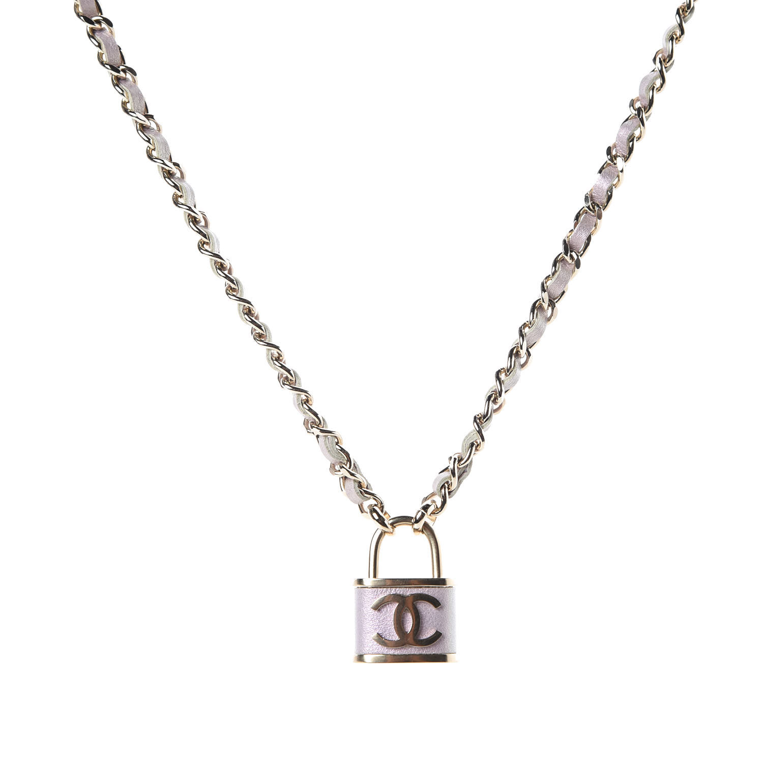 CHANEL Metal Lambskin Lock Necklace Iridescent Pink 383292