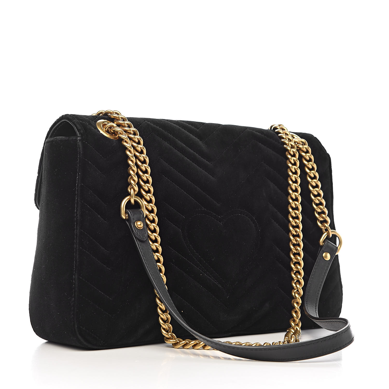 GUCCI Velvet Matelasse Medium GG Marmont Shoulder Bag Black 517831