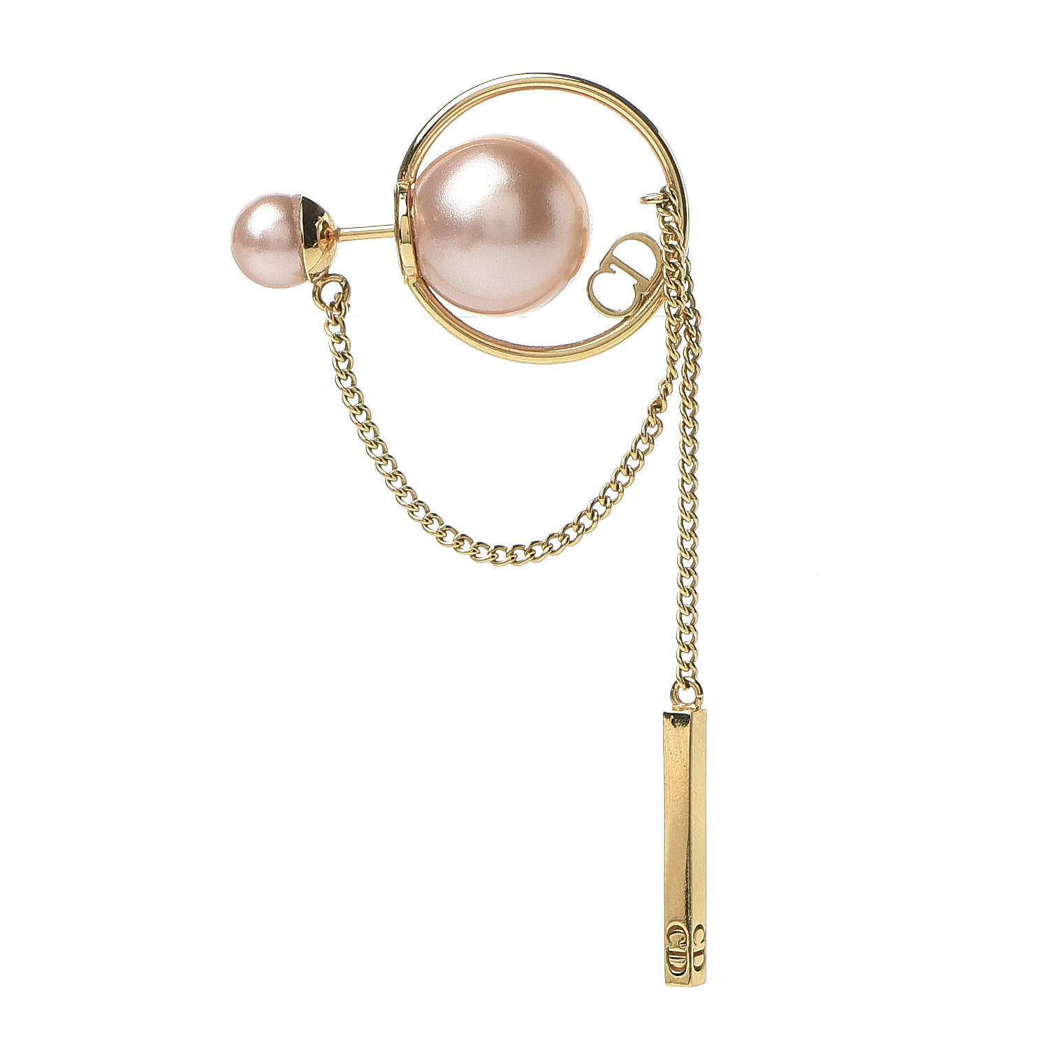 CHRISTIAN DIOR Pearl Tribales Dangle Chain Earrings Pink Gold 517973 ...