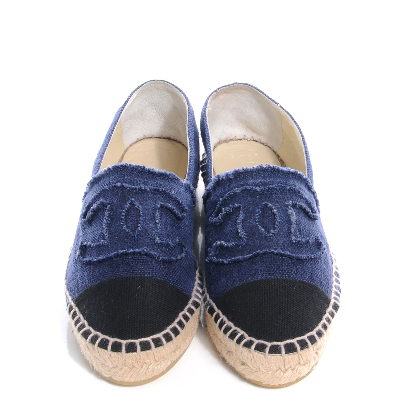 CHANEL Denim Espadrilles Blue Black 39 