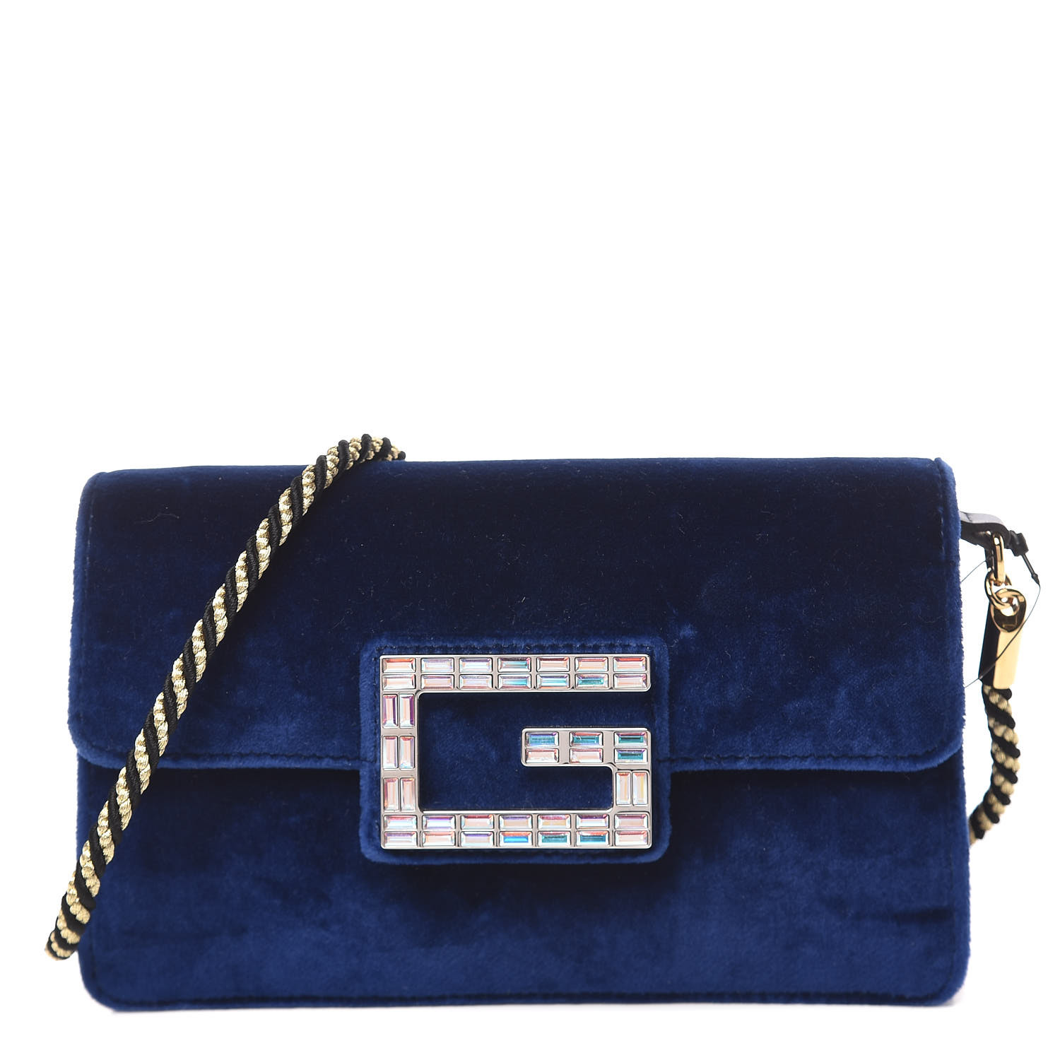 GUCCI Velvet Crystal Square G Shoulder Bag Cobalt Blue 463347