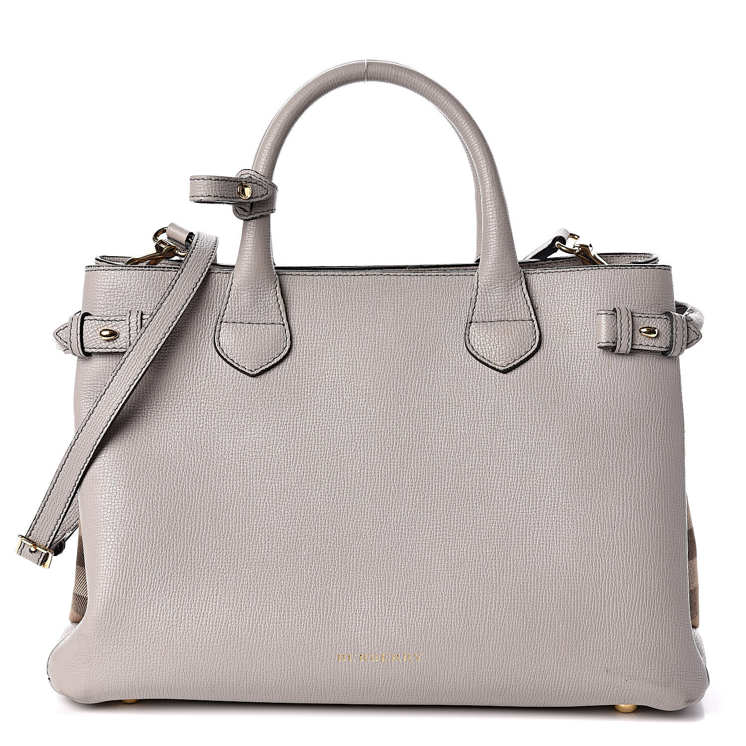 burberry house check derby leather medium banner tote