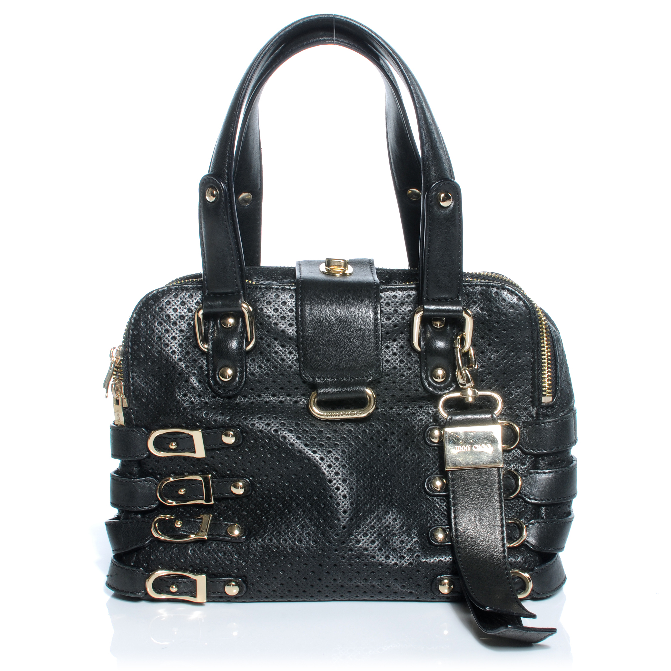 JIMMY CHOO Leather Perforated Blythe M Handbag Black 41788 | FASHIONPHILE