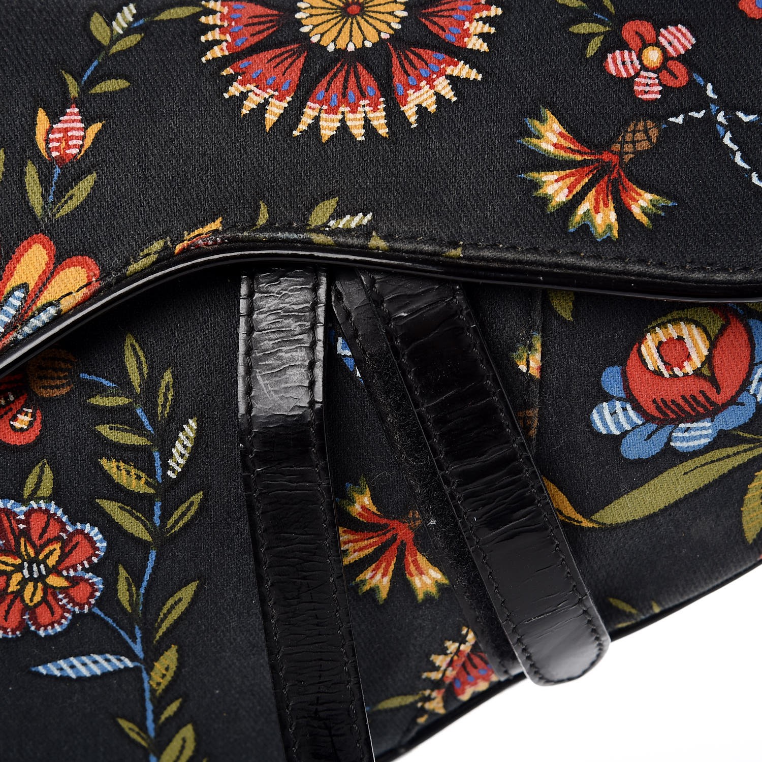 CHRISTIAN DIOR Canvas Floral Saddle Bag Black 312921 | FASHIONPHILE
