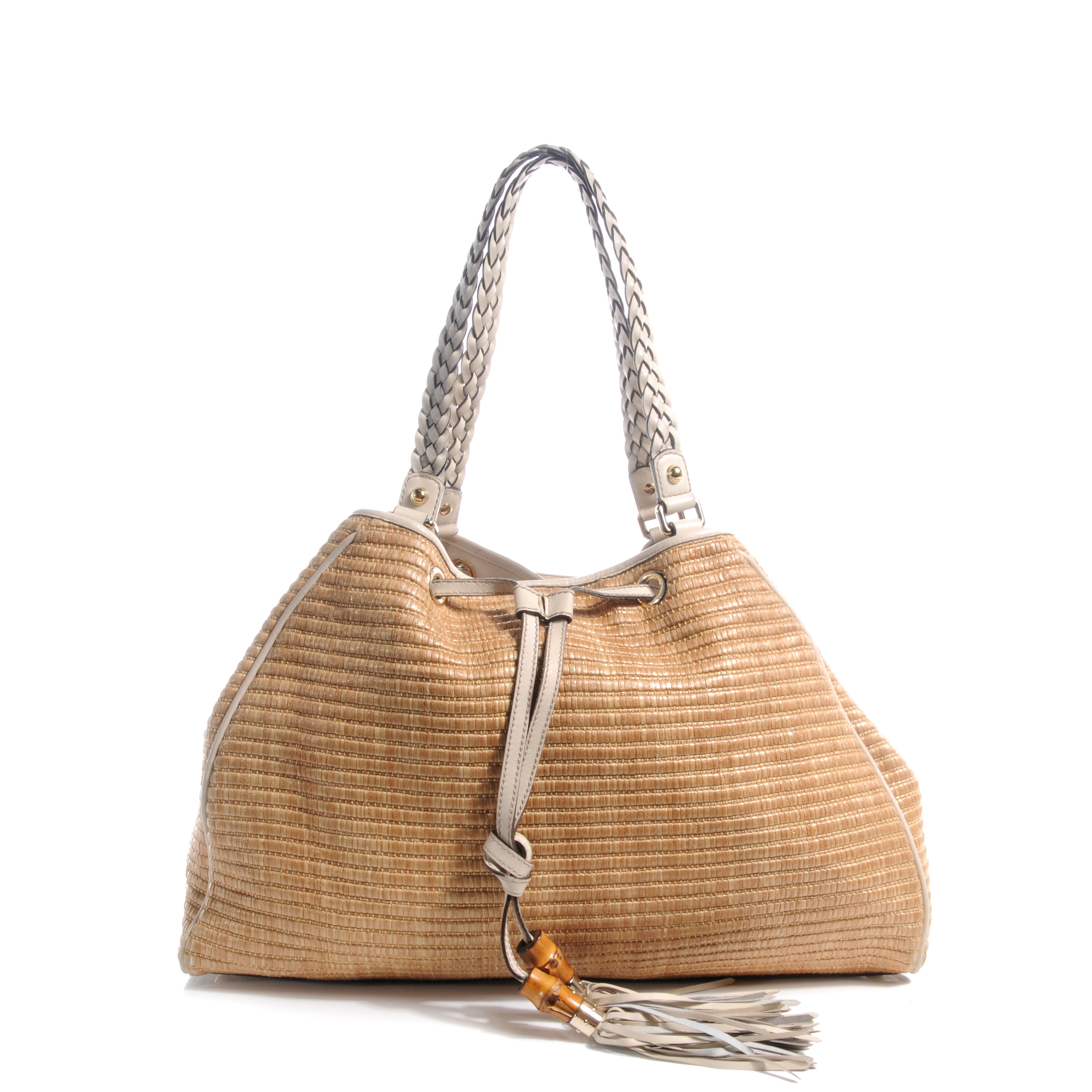 GUCCI Straw Peggy Braided Handles Tote 60235