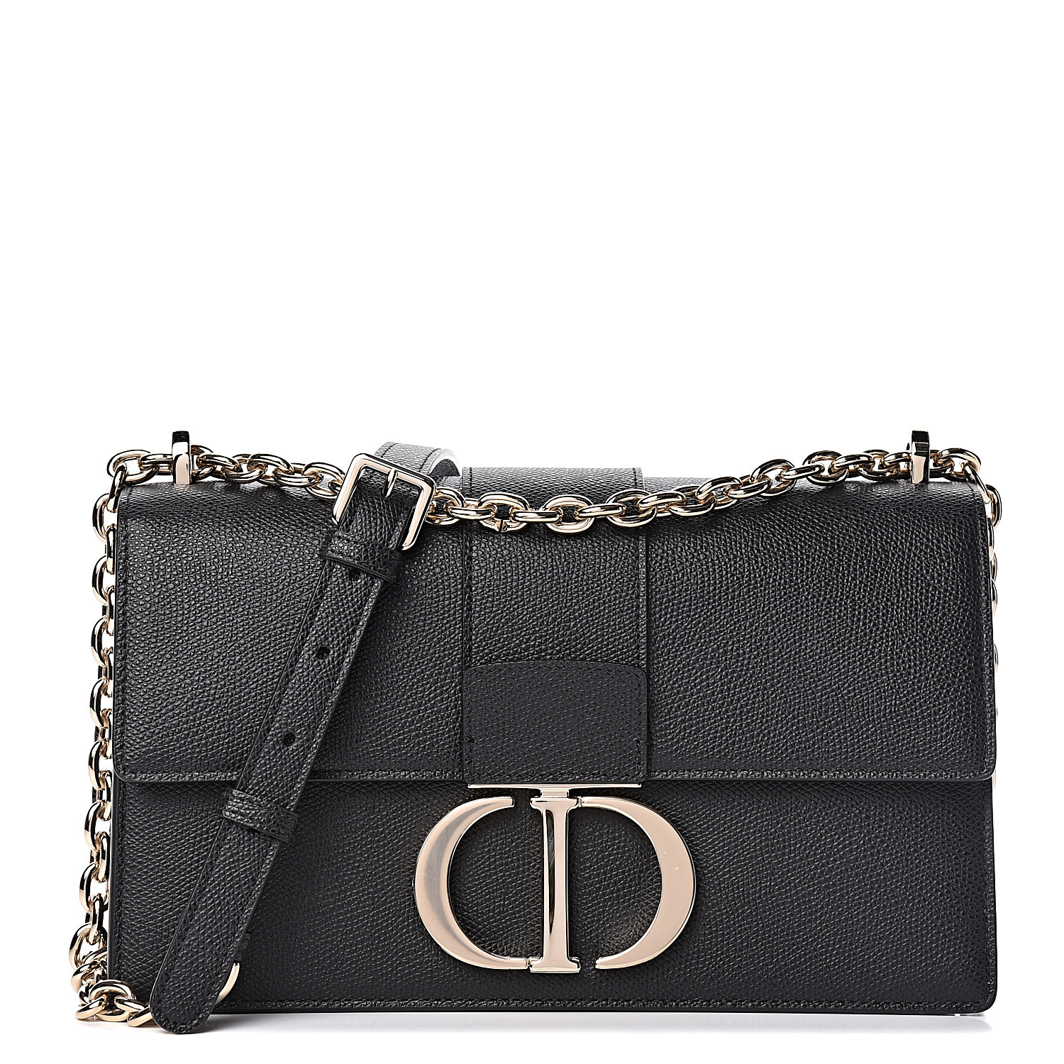 CHRISTIAN DIOR Stamped Grain Calfskin 30 Montaigne Flap Chain Bag Black