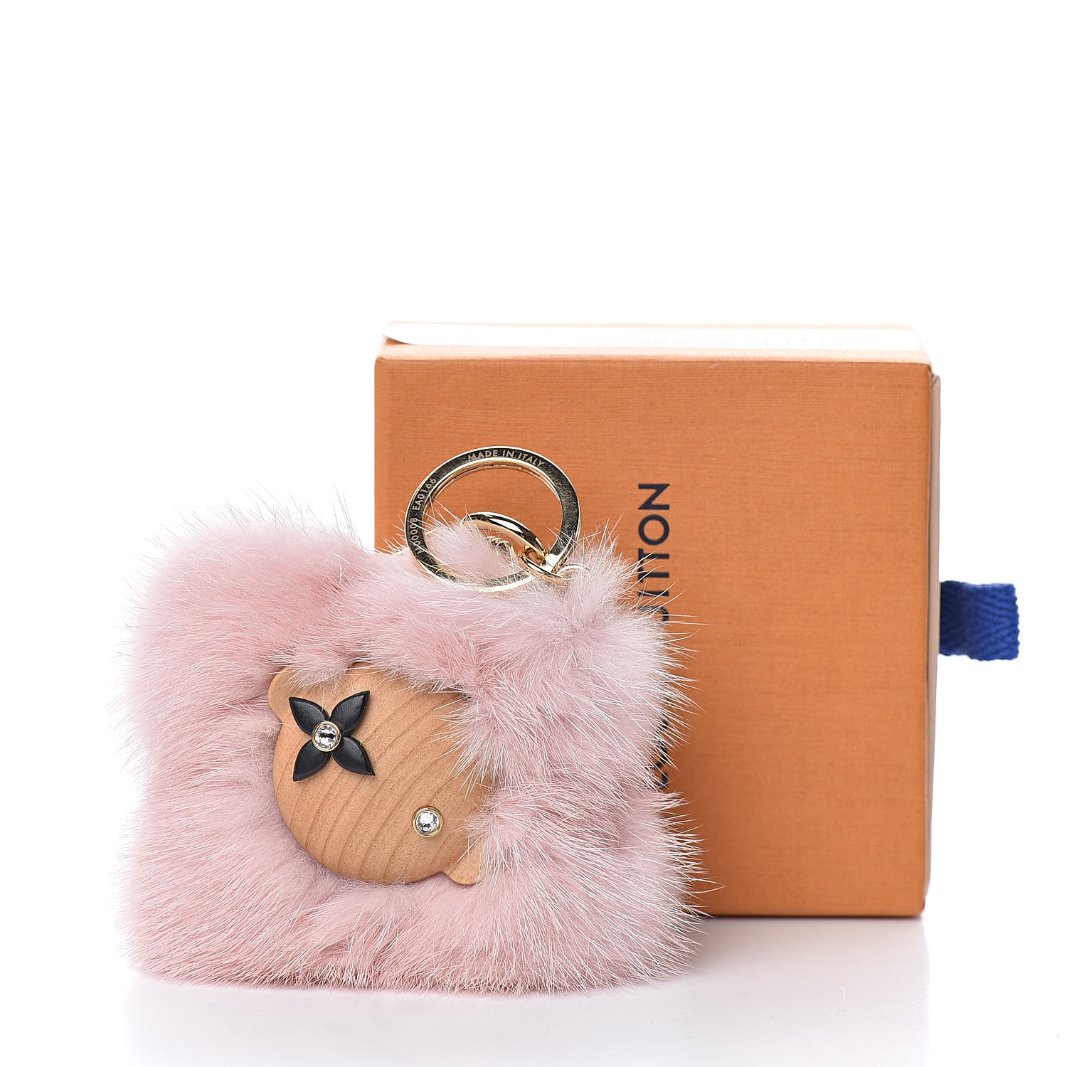 LOUIS VUITTON Pear Wood Mink Fur Vivienne Doudou Bag Charm Key Holder Light Pink 485734