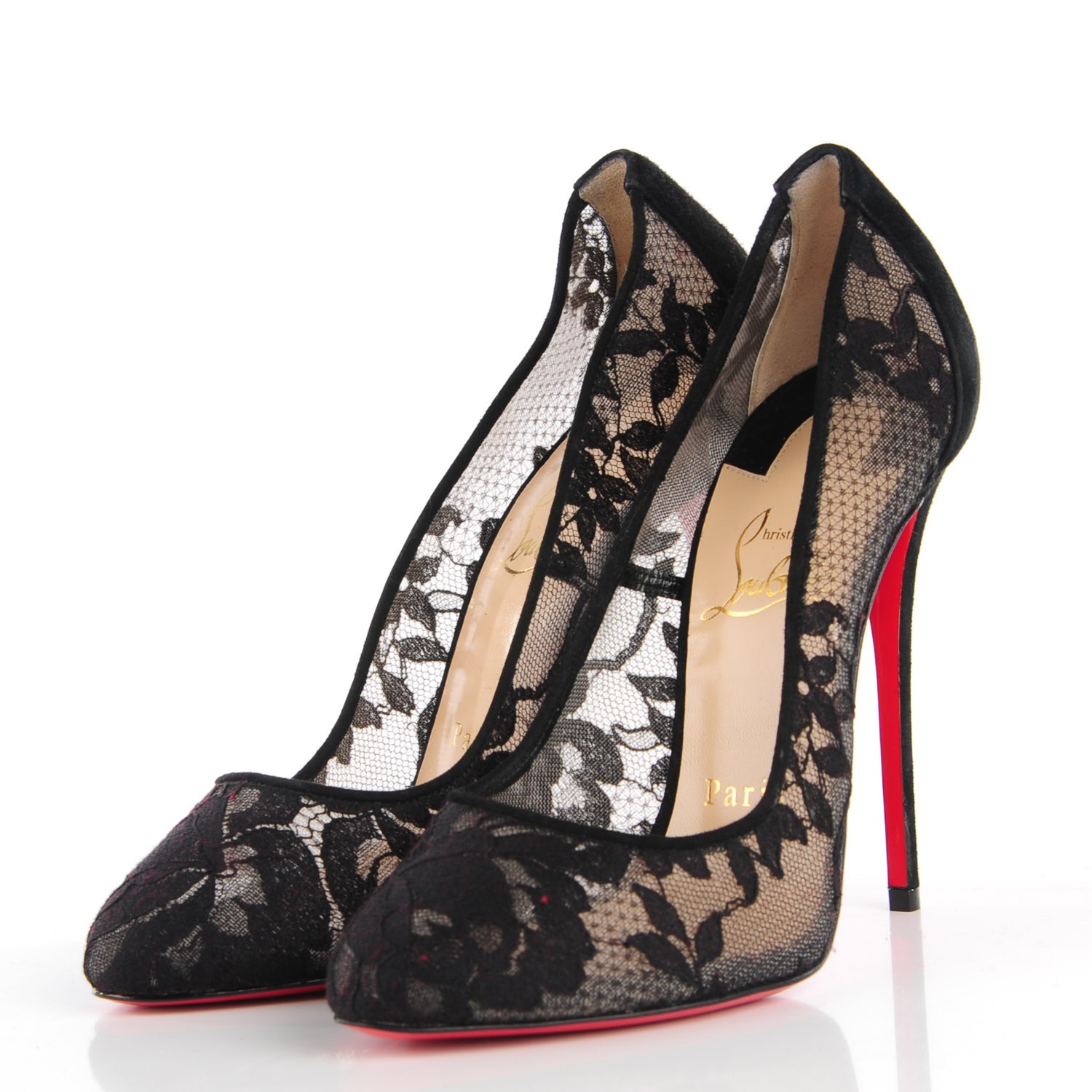 CHRISTIAN LOUBOUTIN Lace Dorissima 100 Pumps 36 Black 116113 | FASHIONPHILE