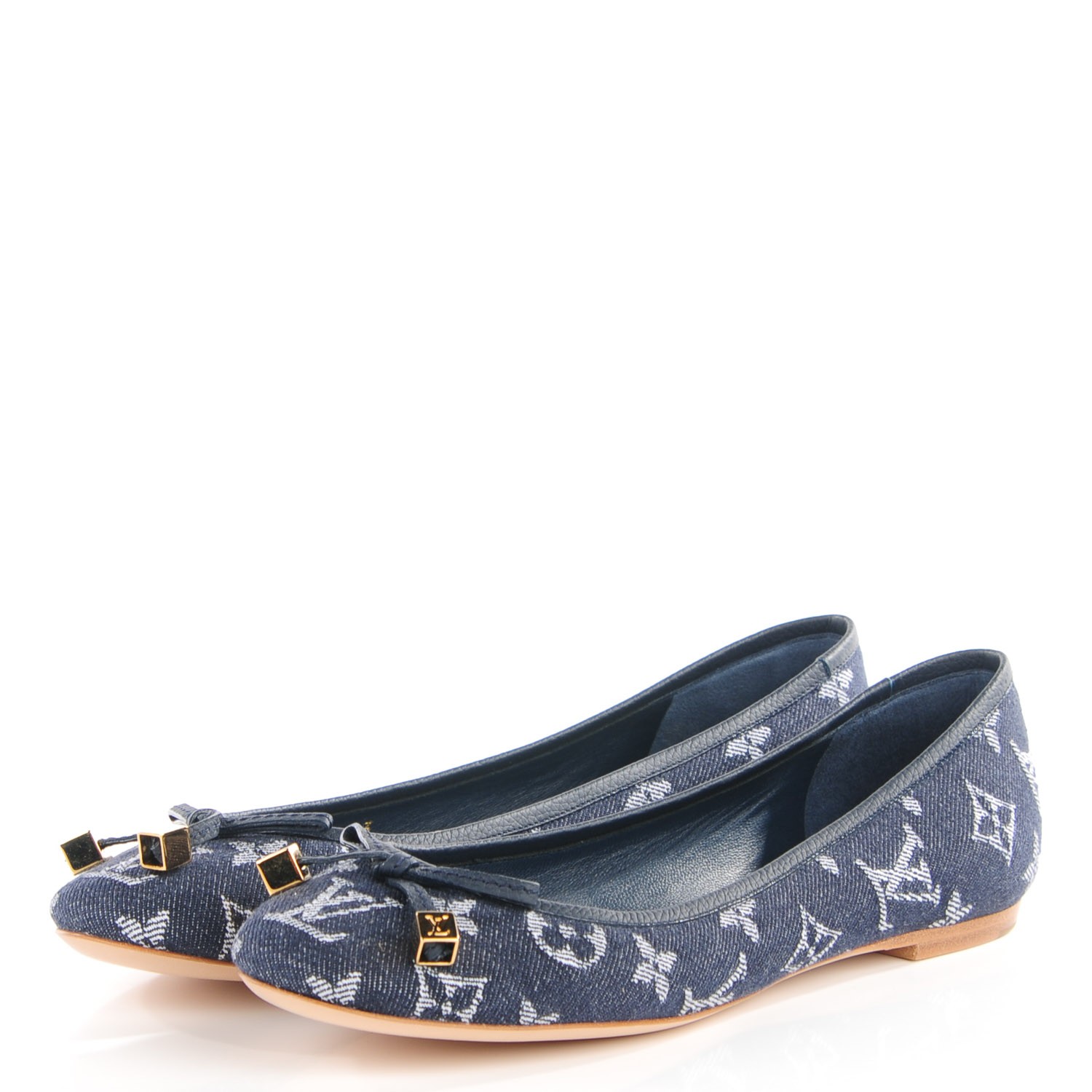 LOUIS VUITTON Denim Monogram Debbie Ballerina Flats 37.5 Blue 116108