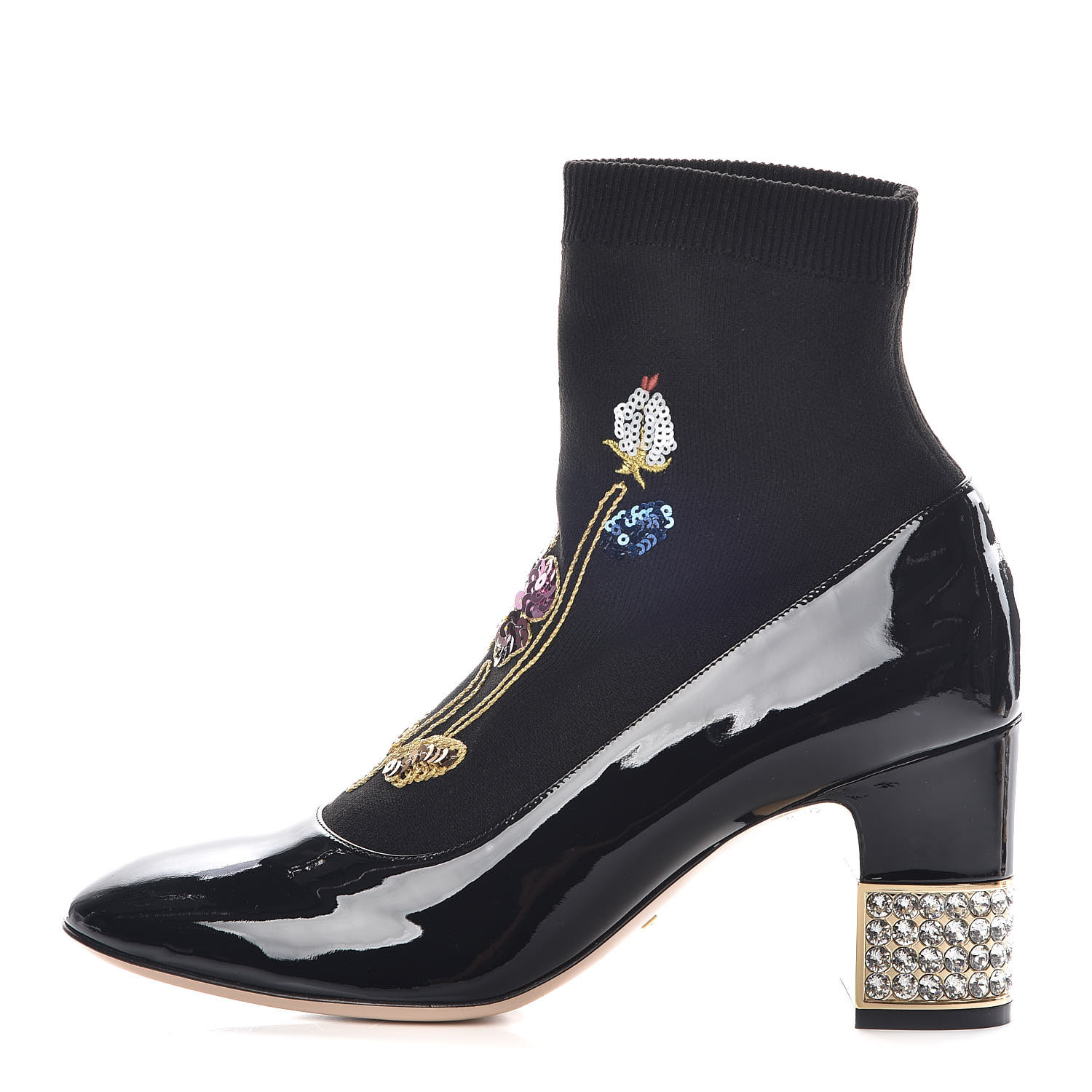 GUCCI Patent Calfskin Candy Sock Ankle Boots 38 Black 409801 | FASHIONPHILE