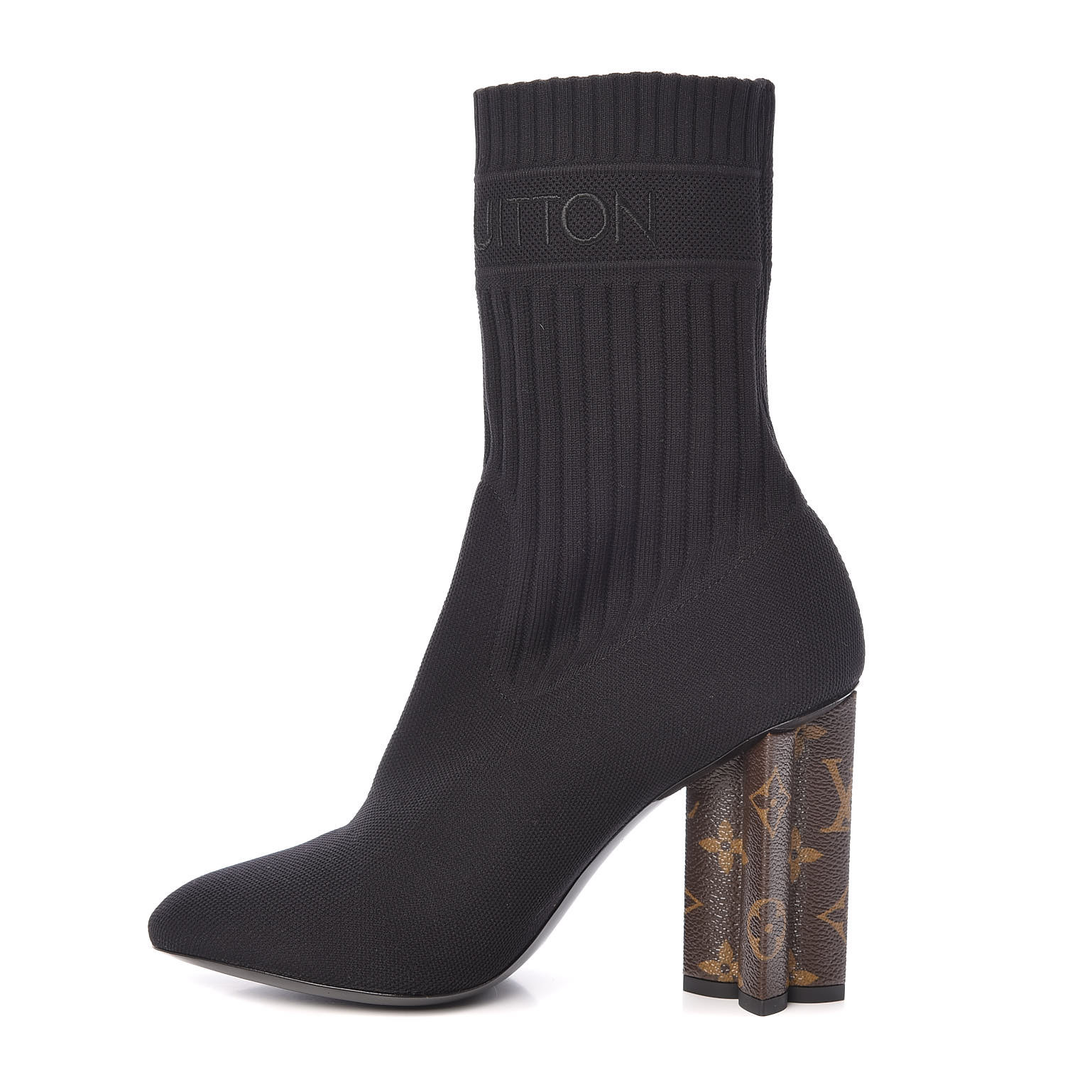 LOUIS VUITTON Monogram Stretch Fabric Silhouette Ankle Boots 39.5 Black