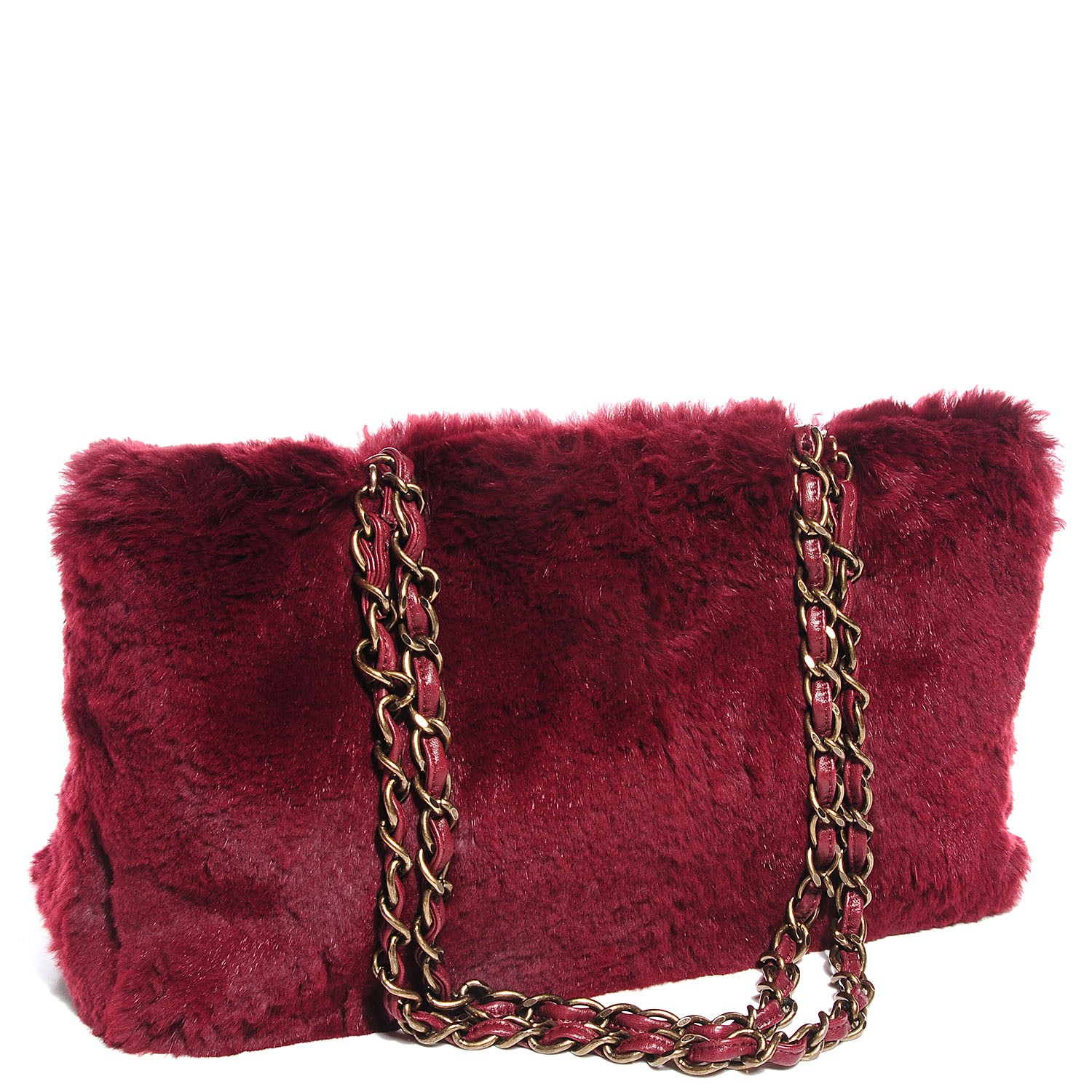 CHANEL Rabbit Fur Shoulder Bag Burgundy 94407