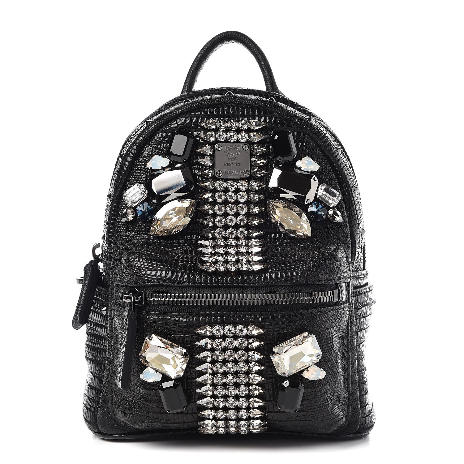 MCM Crocodile Swarovski Crystal Mini Bebe Boo Backpack Black 297252