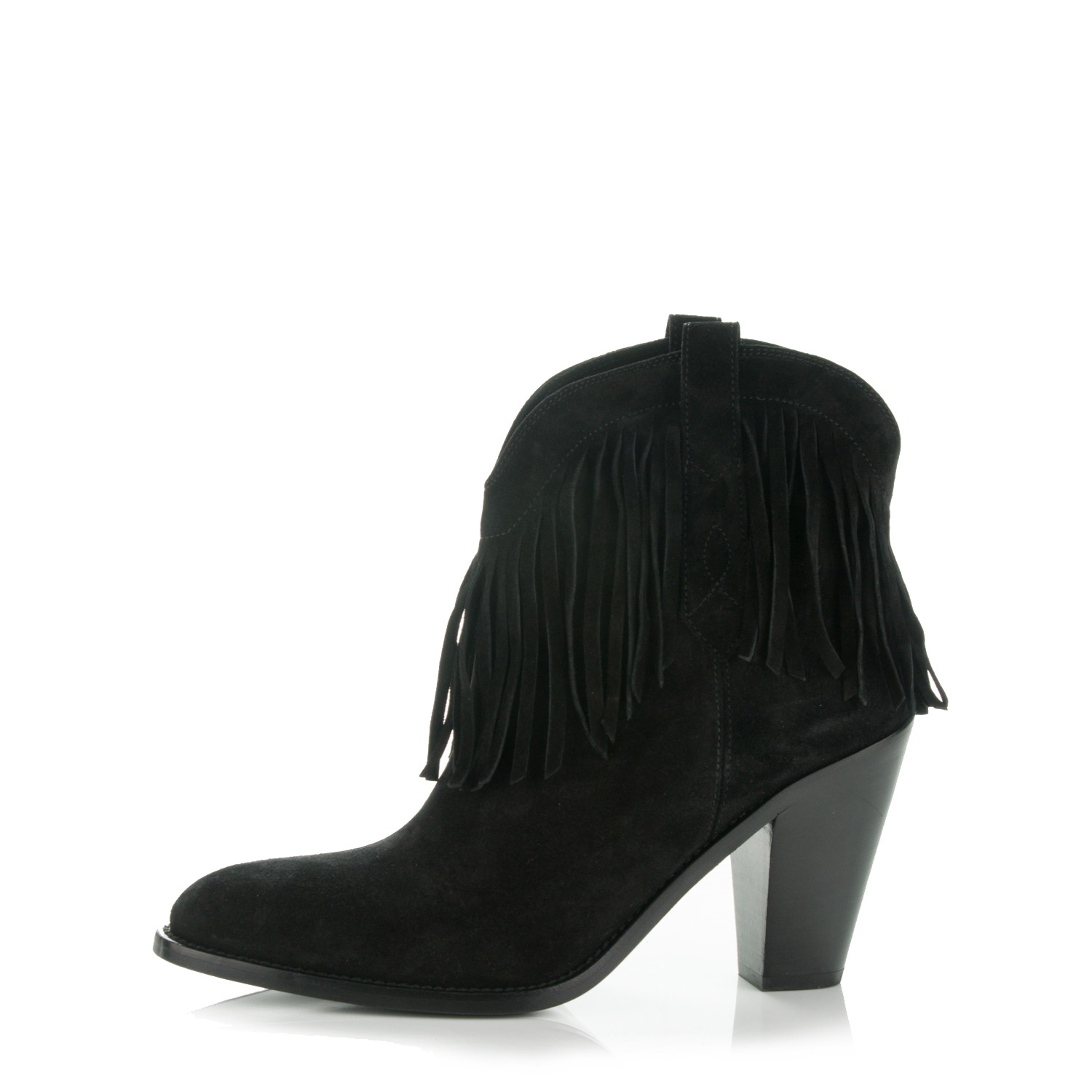 SAINT LAURENT Suede Fringe Curtis 80 Ankle Boots 39 Black 176229