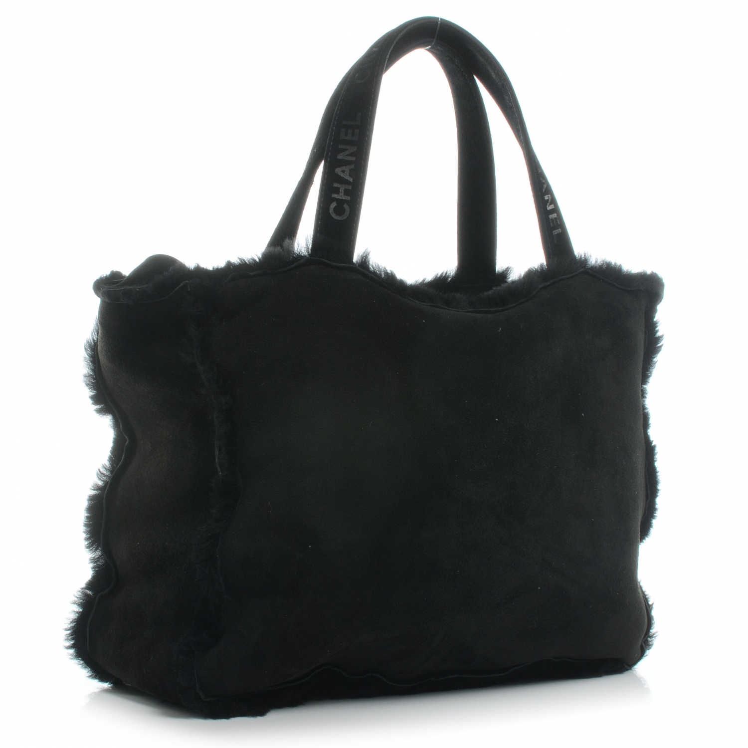 CHANEL Suede Shearling Fur Handbag Black 44240 | FASHIONPHILE