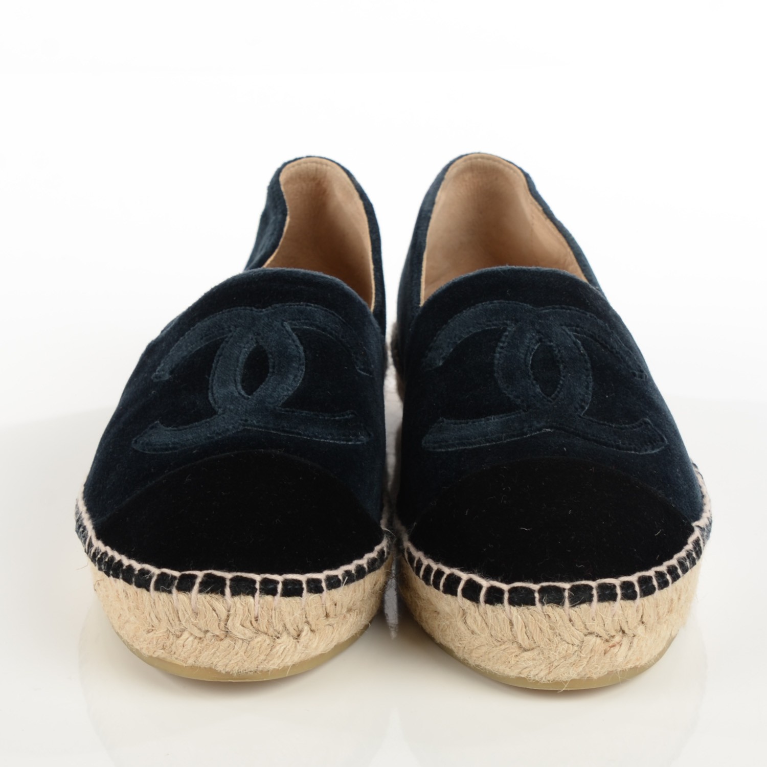 chanel navy leather espadrilles