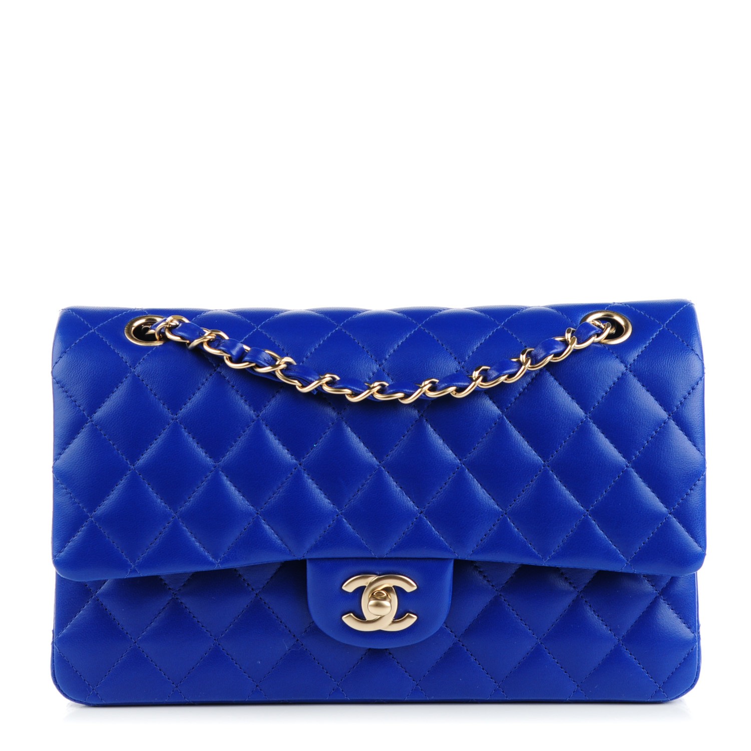CHANEL Lambskin Quilted Medium Double Flap Blue 131818 | FASHIONPHILE