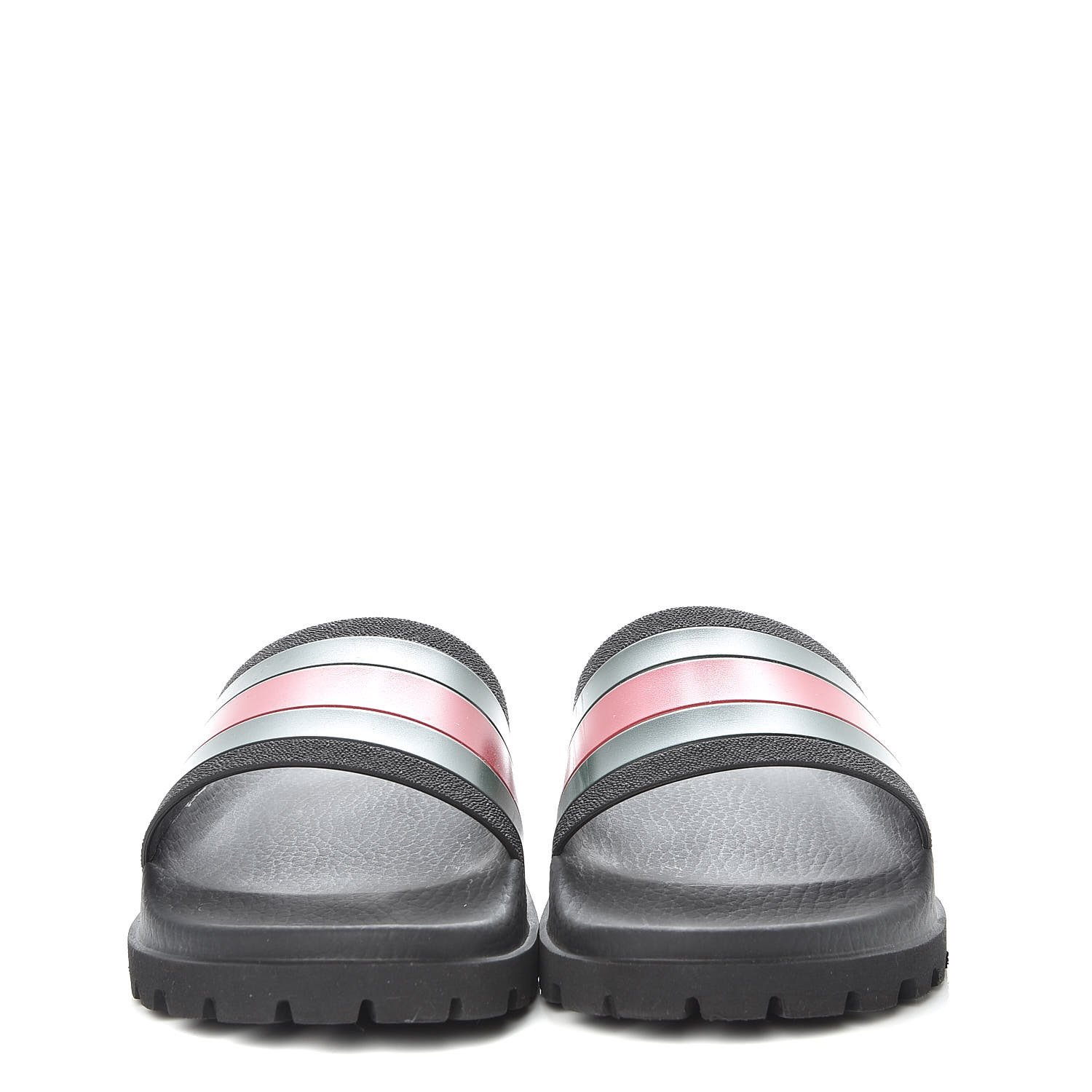 GUCCI Calfskin Mens Web Slide Sandals 7 Black 398949