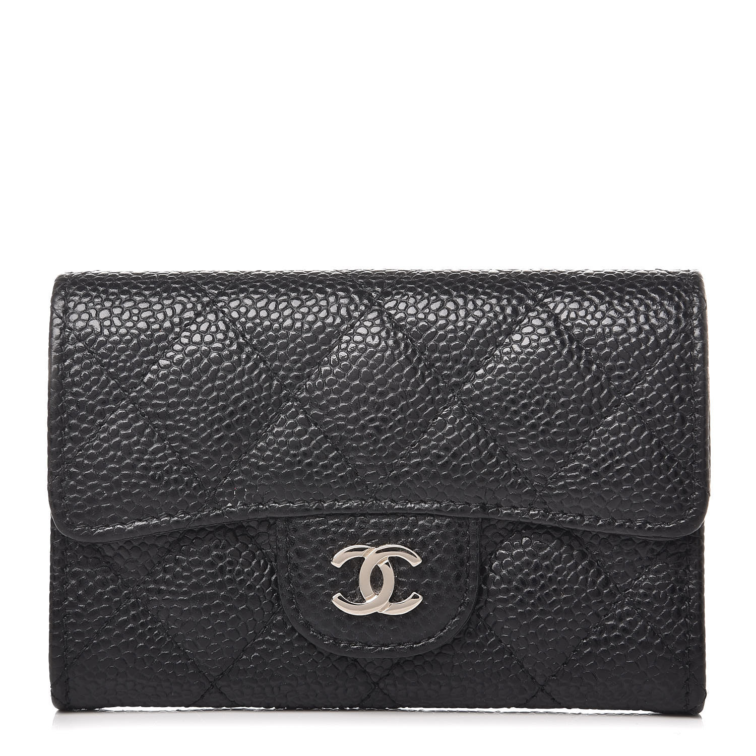 CHANEL Caviar Quilted Flap Card Holder Black 394663