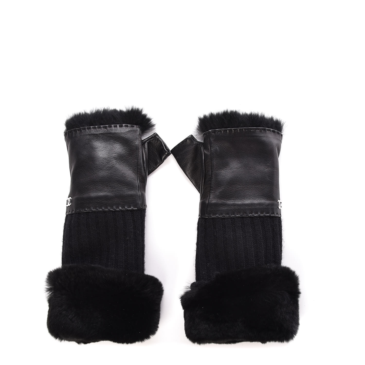 fingerless suede gloves with rabbit fur