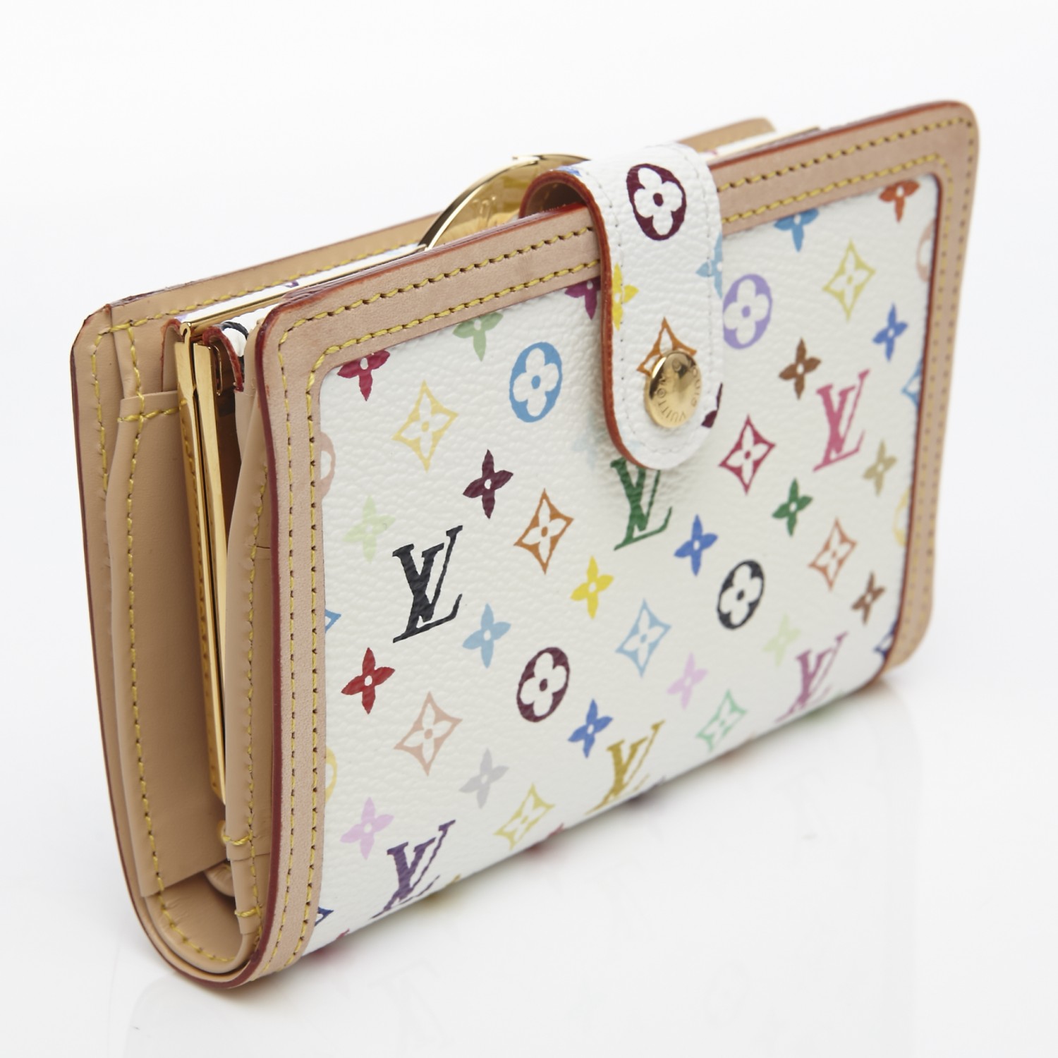 LOUIS VUITTON Multicolor French Purse Wallet White 106354