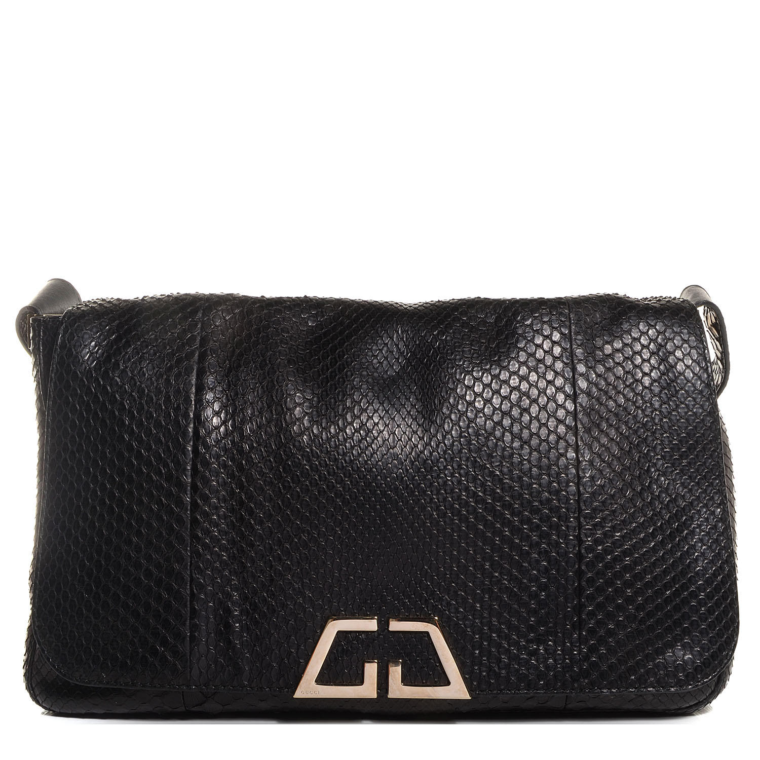 GUCCI Snakeskin G Square Medium Shoulder Bag Black 88600 | FASHIONPHILE