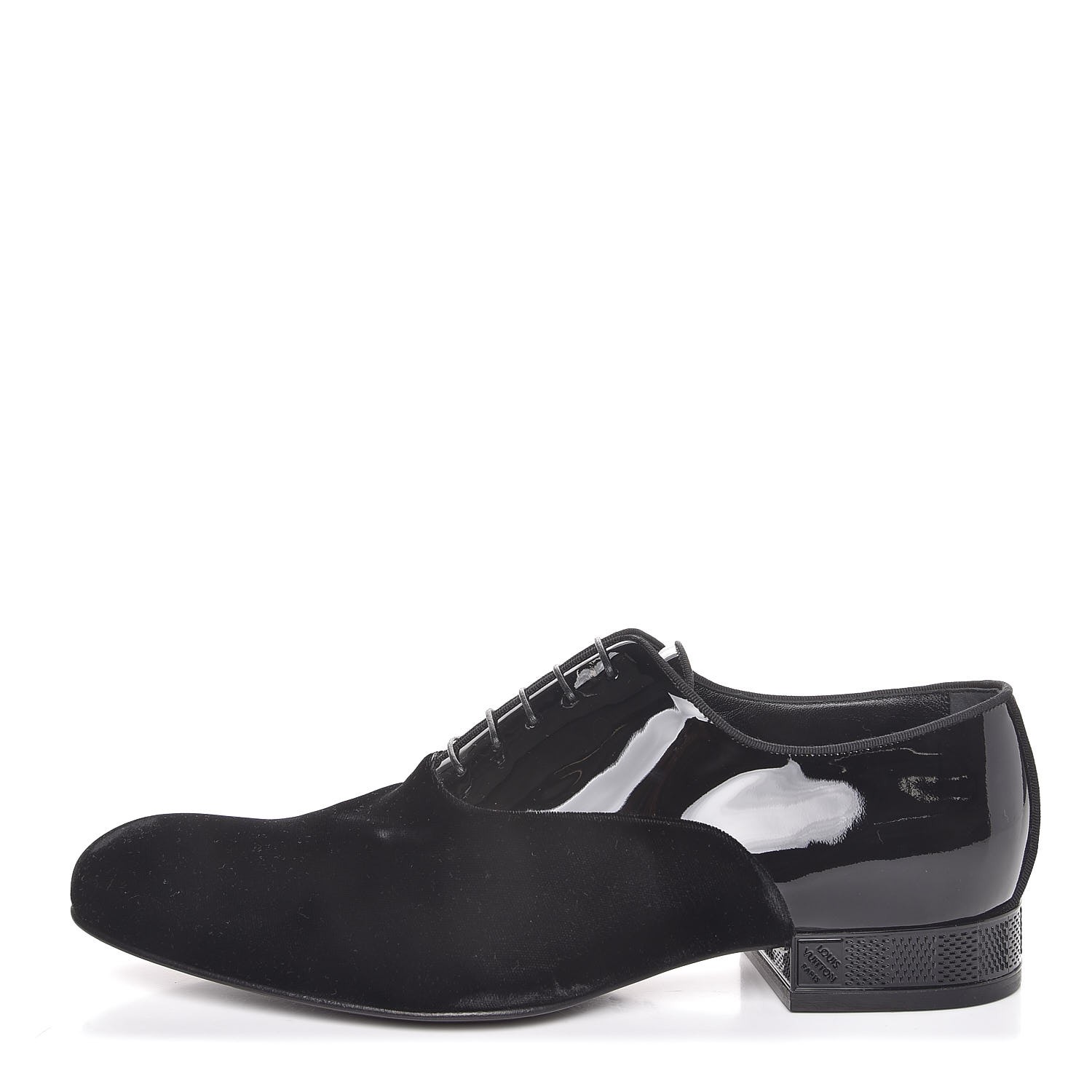 LOUIS VUITTON Velvet Patent Men&#39;s Lace Up Shoes 9.5 Black 317974