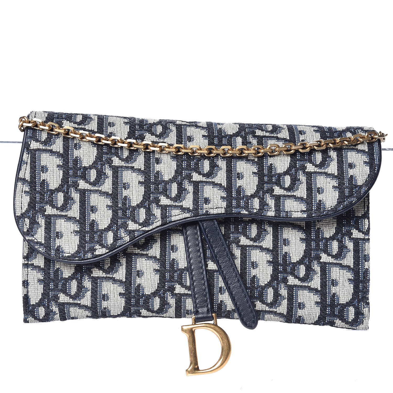 Christian Dior Oblique Saddle Chain Wallet Blue 341216