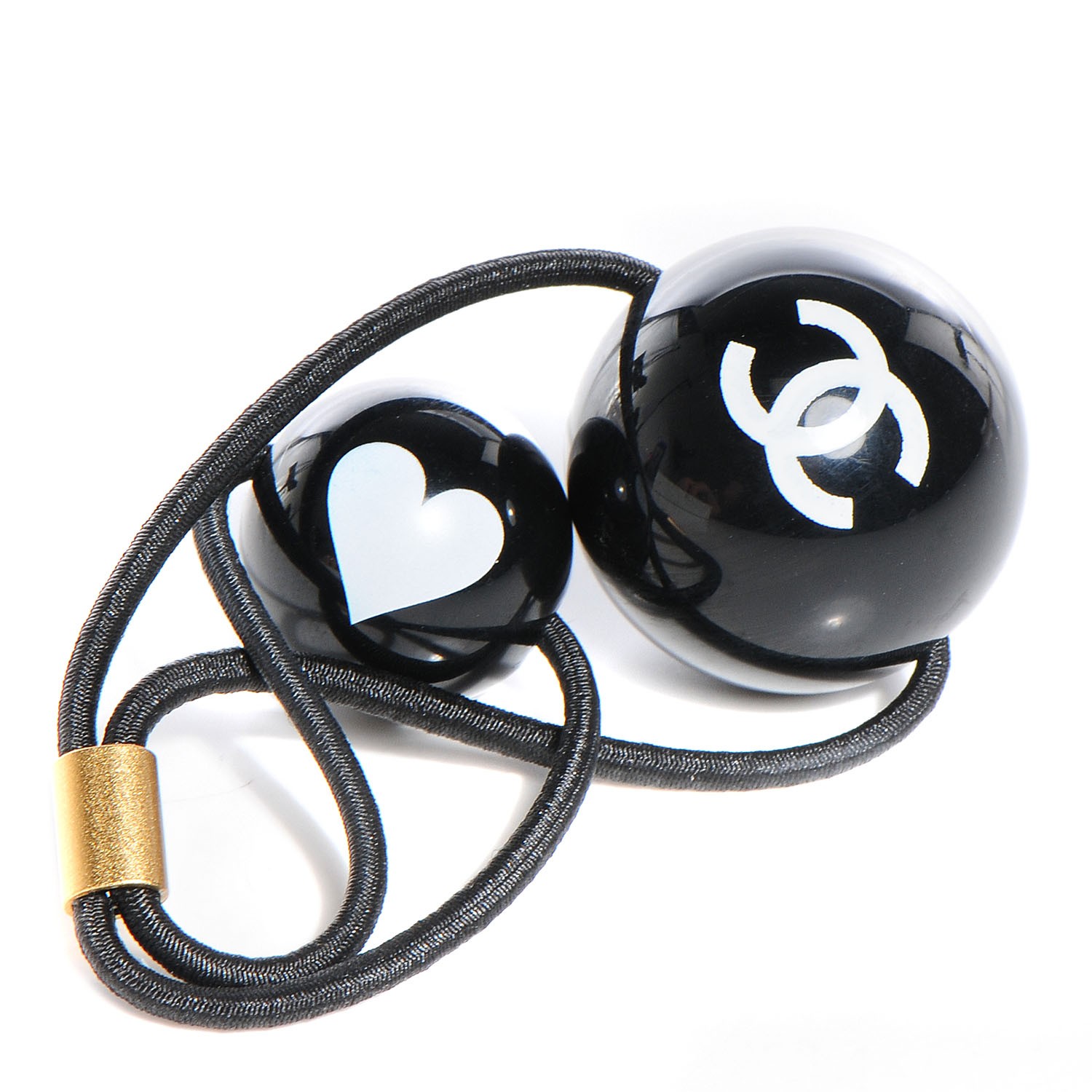 Chanel Resin Cc Heart Hair Tie Black White 90835