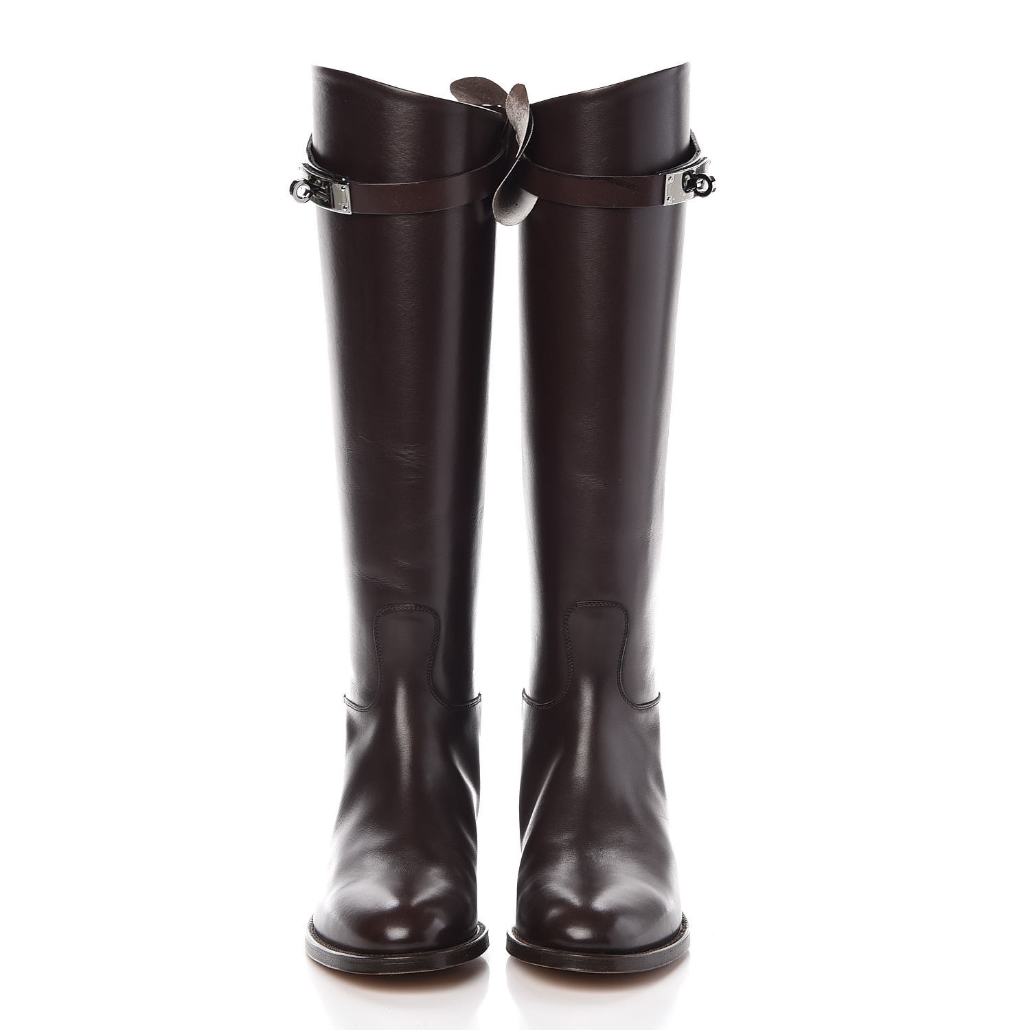HERMES Box Kelly Jumping Boots 35.5 Chocolate 320396