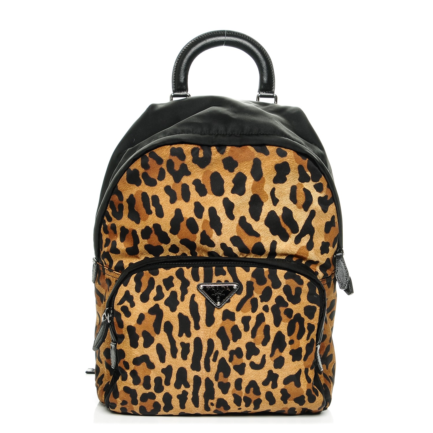 PRADA Nylon Leopard Print Tote Backpack Miele Black 193003 | FASHIONPHILE