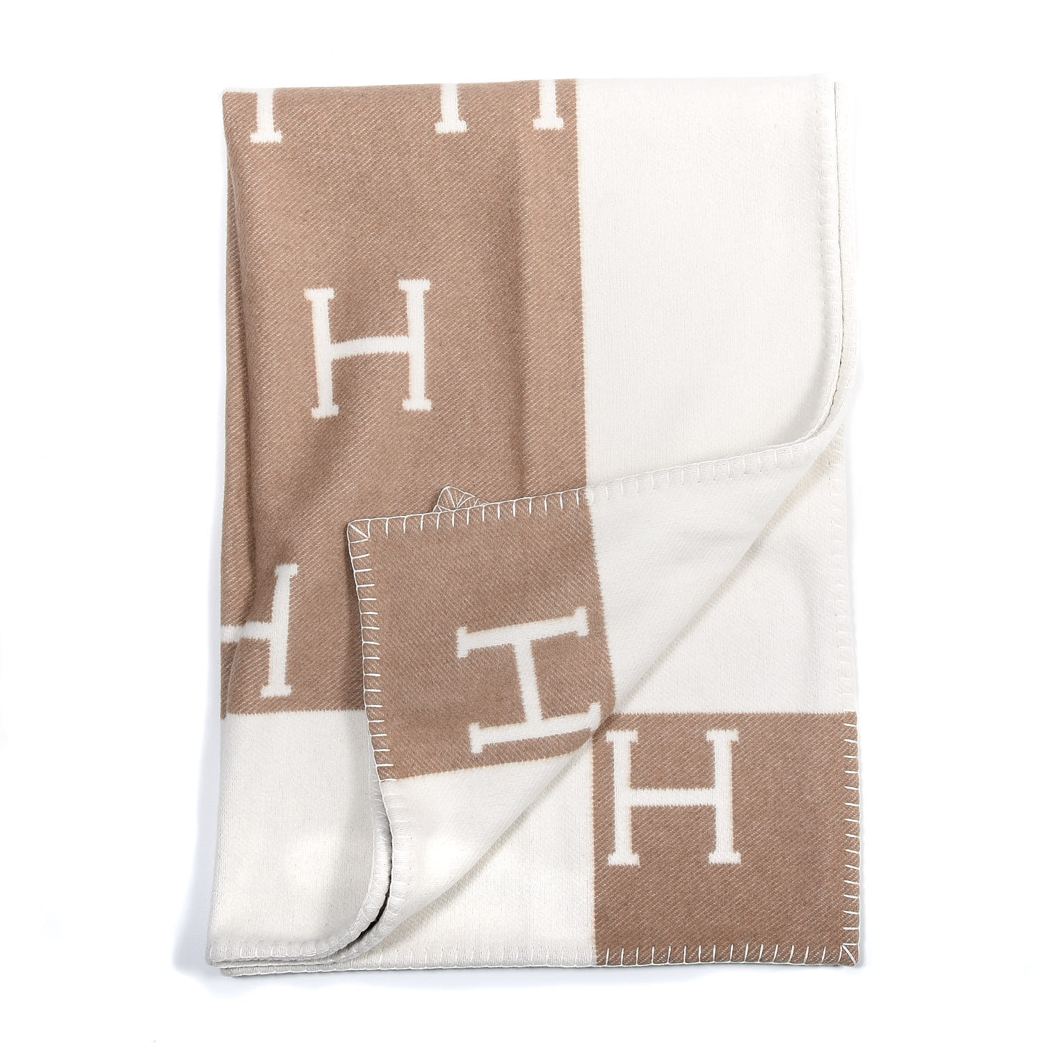 HERMES Wool Cashmere Avalon Baby Blanket Noisette Moyen White 658166 ...