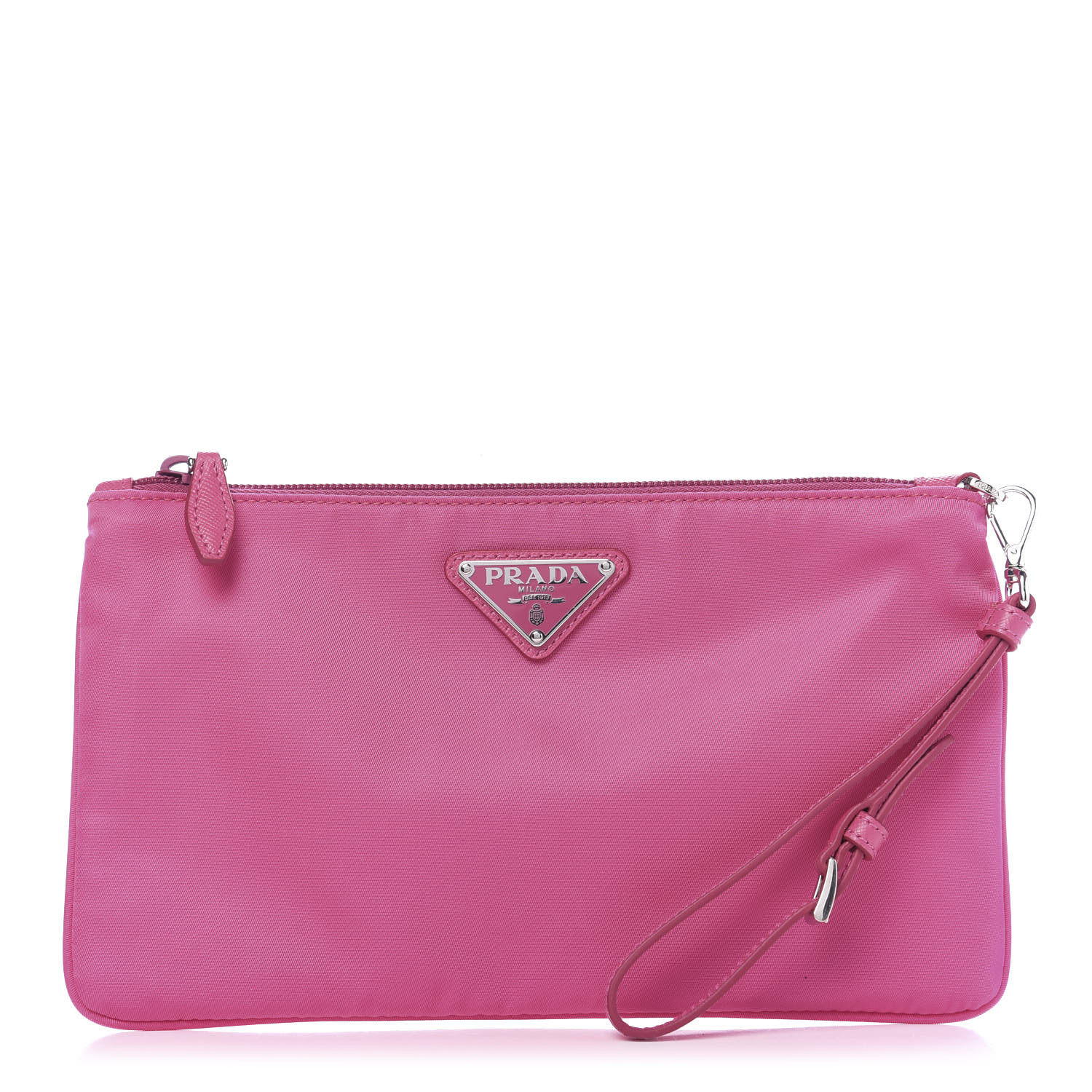 PRADA Tessuto Nylon Saffiano Wristlet Fuxia 596715 | FASHIONPHILE