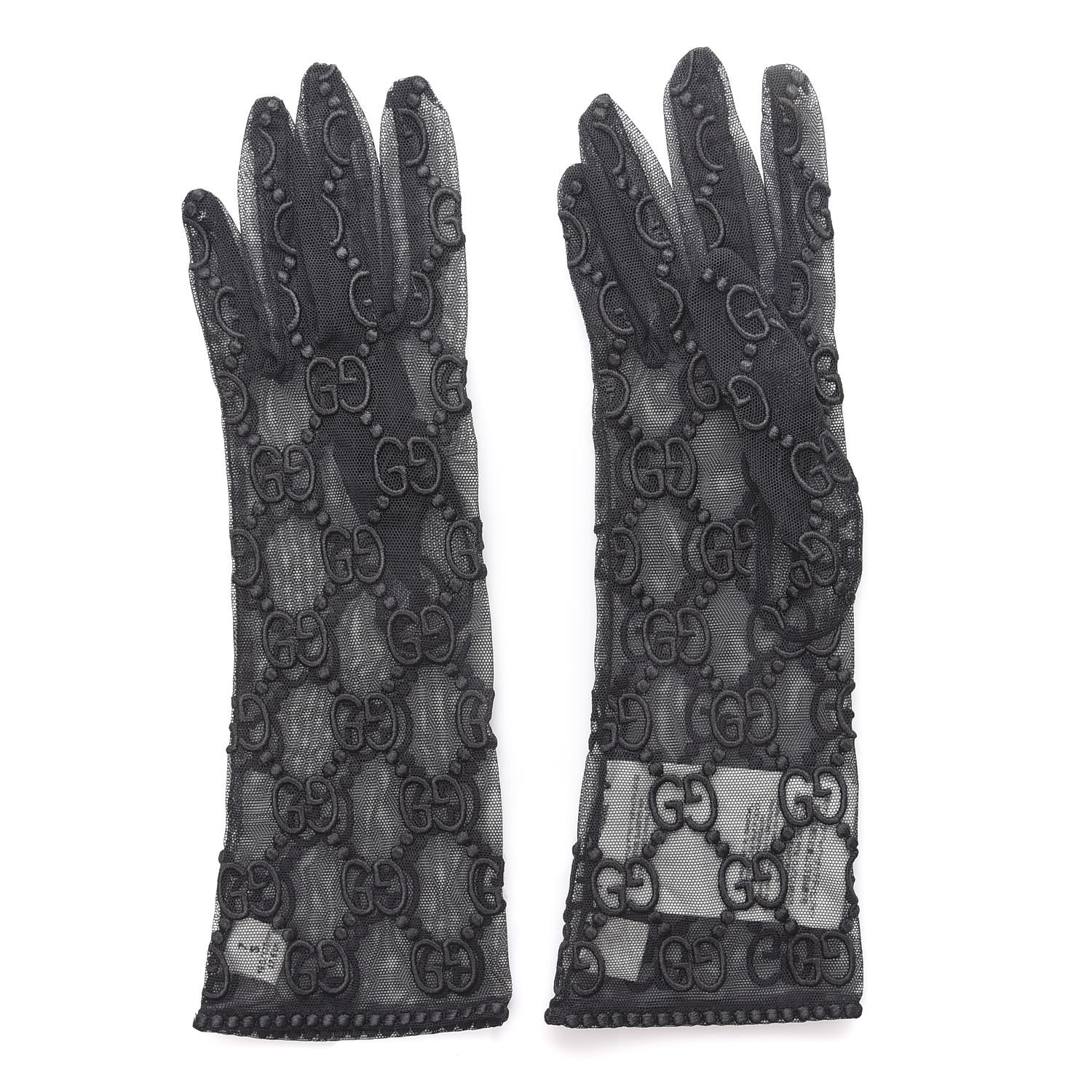 GUCCI GG Monogram Tule Sheer Gloves S Gray 599128 | FASHIONPHILE