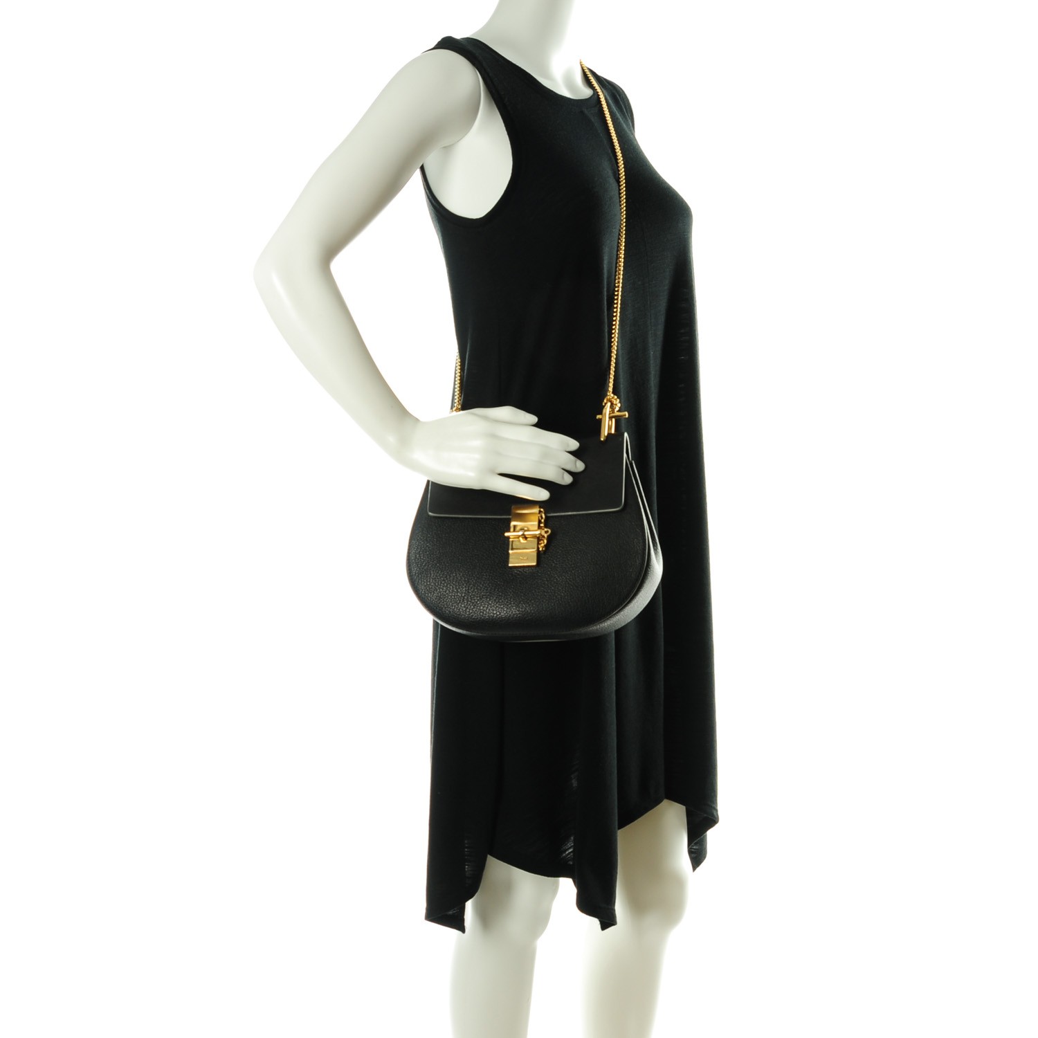 CHLOE Goatskin Medium Drew Shoulder Bag Black 141804