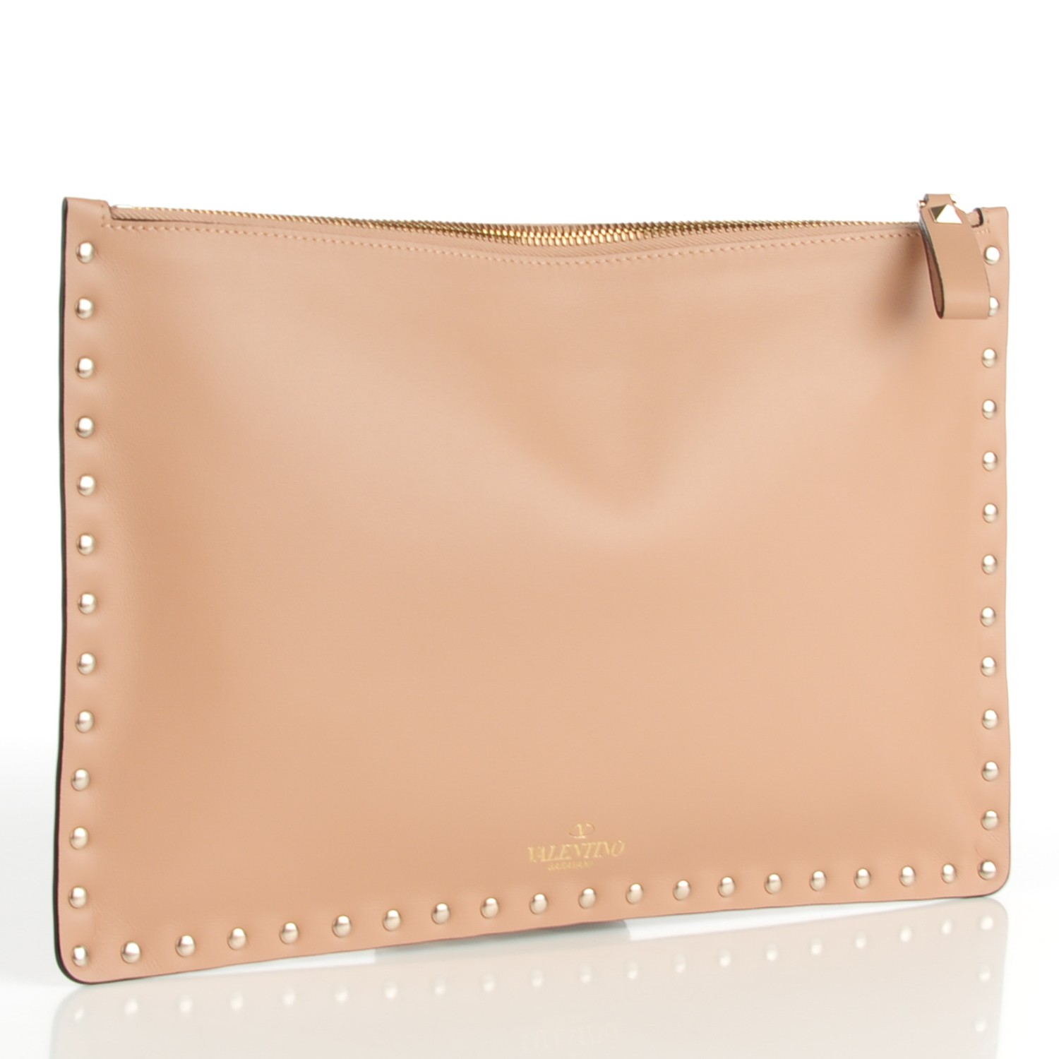 VALENTINO Vitello Calfskin Rockstud Clutch Poudre 157174