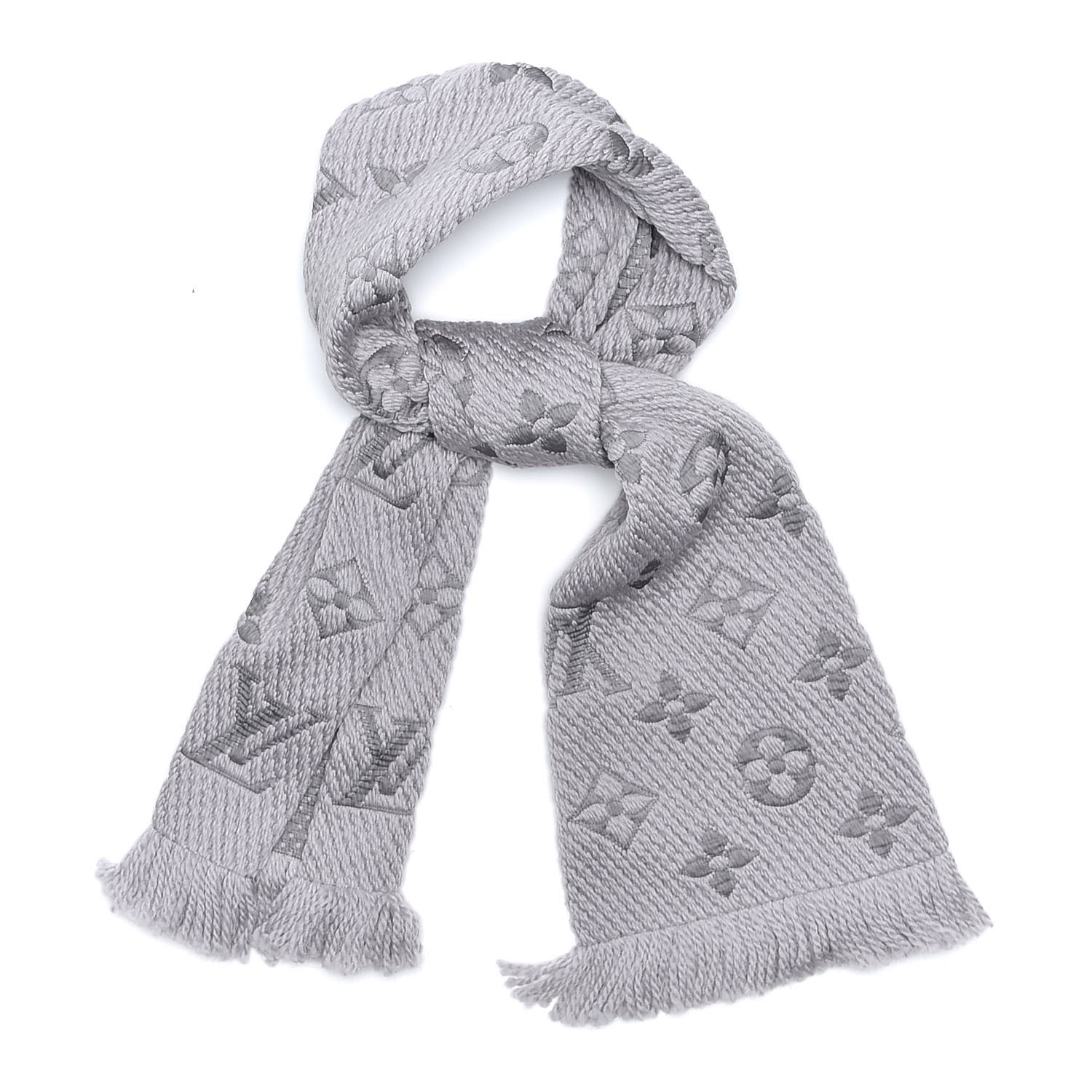 Louis Vuitton Beige Wool & Silk Fringed Logomania Scarf Louis