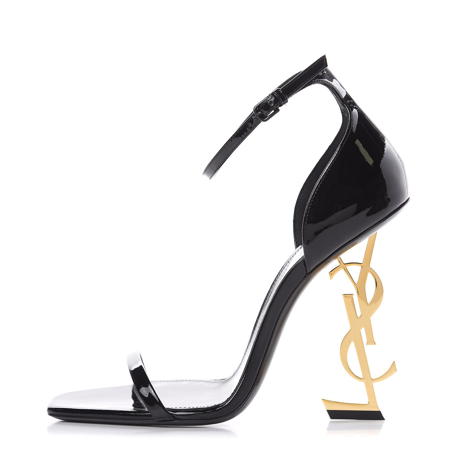 SAINT LAURENT Patent Calfskin Opyum Sandals 38.5 Black 403012