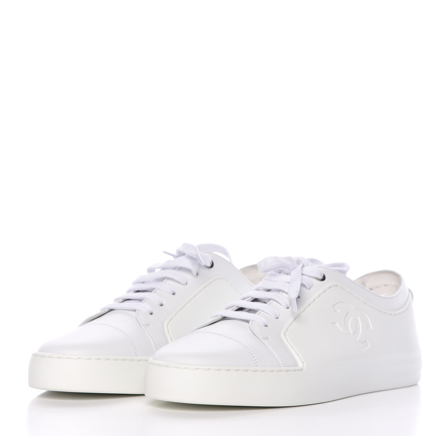 CHANEL Calfskin Gum Womens CC Sneakers 39 White 402490