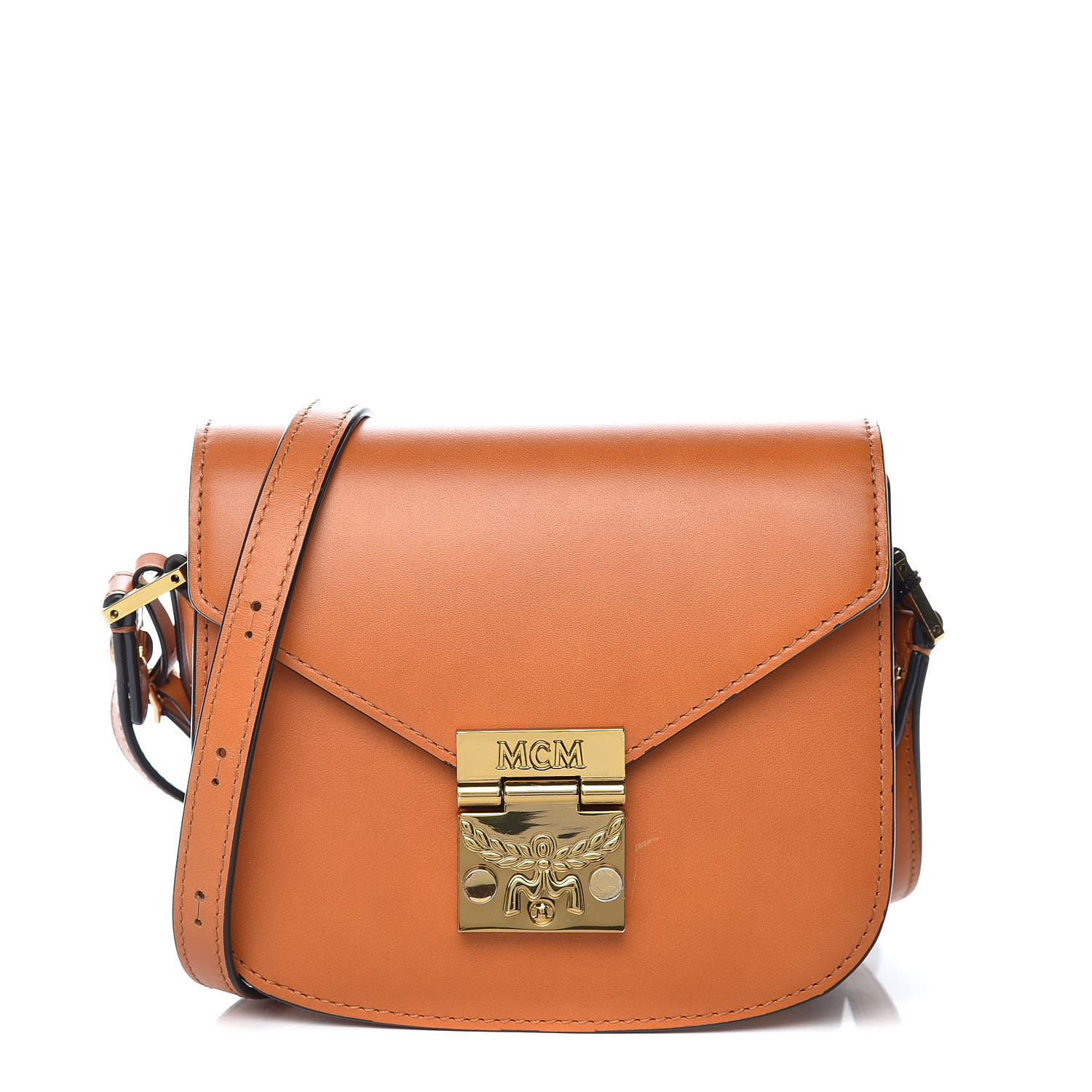 MCM Calfskin Mini Patricia Crossbody Bag Cognac 491242