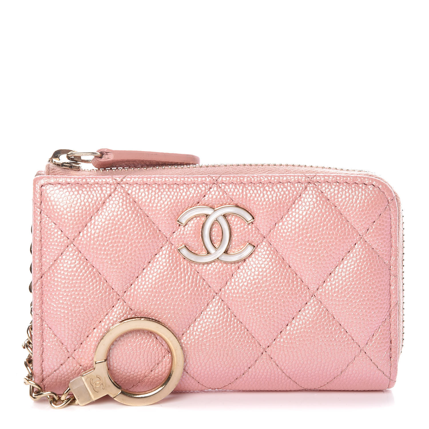 CHANEL Iridescent Caviar Quilted Zipped Key Holder Case Rose Pink 403083