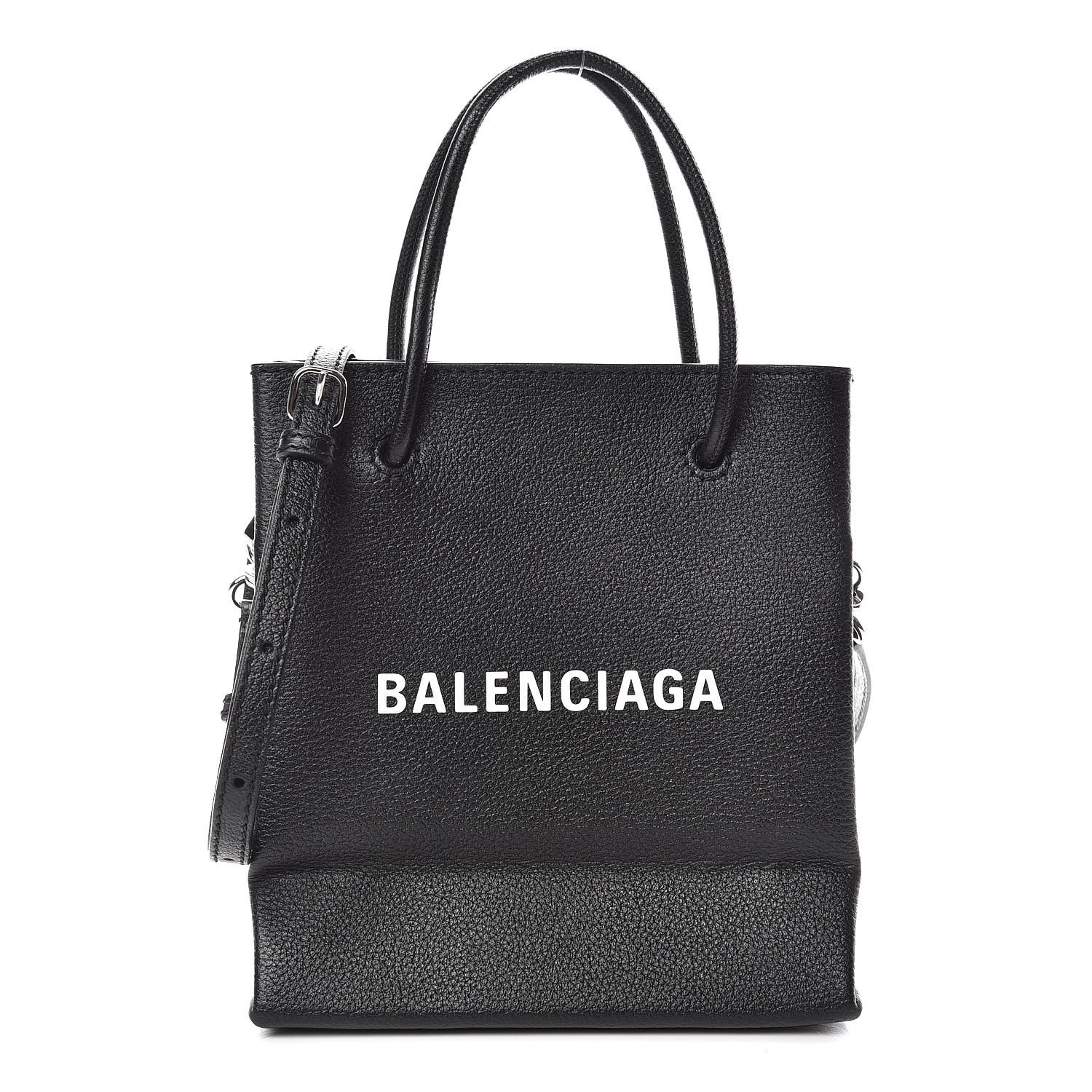 BALENCIAGA Calfskin Logo Shopping Tote XXS Black 401230