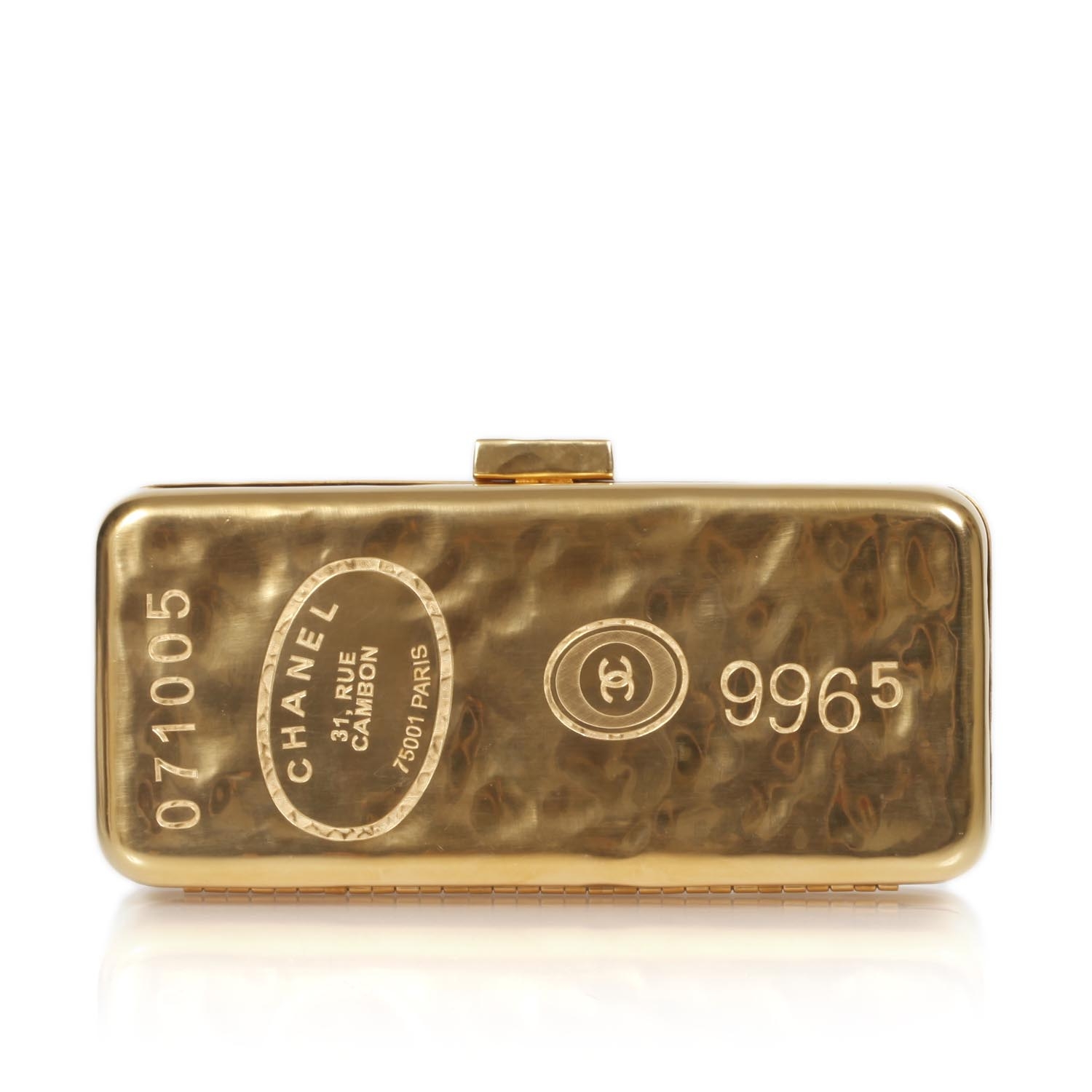 Chanel Hammered Metal Gold Bar Clutch Rare 22288