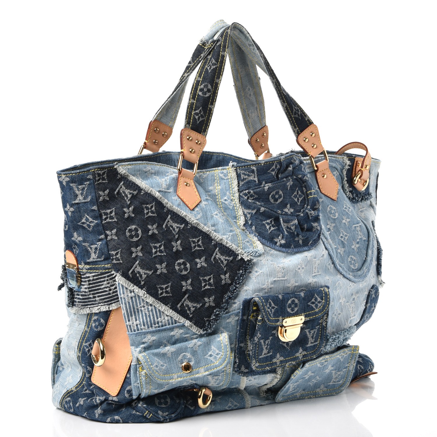 LOUIS VUITTON Denim Patchwork Cabby Tote Blue 239156