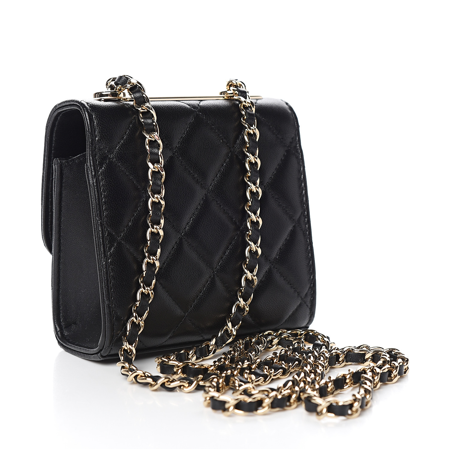 CHANEL Lambskin Quilted Mini Trendy CC Clutch With Chain Black 548408