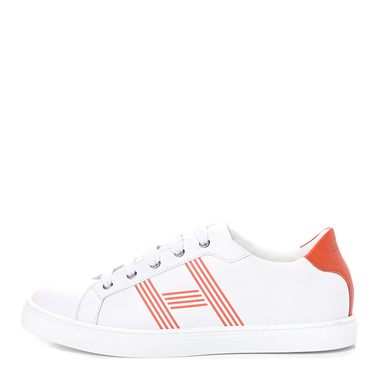 HERMES Calfskin Womens Advantage Sneakers 41 White Orange 547615
